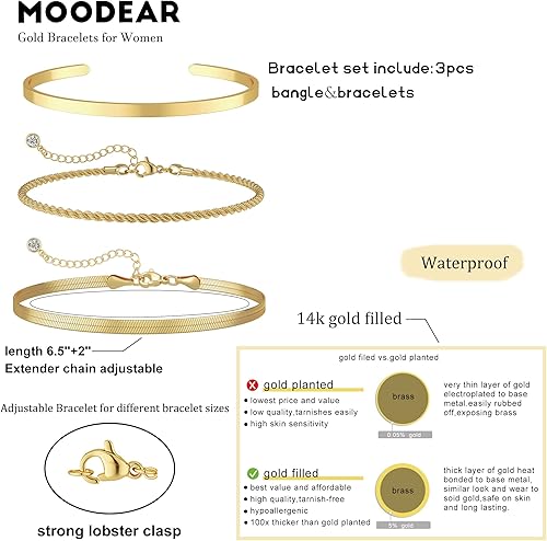 Miniatura 6 de Moodear Gold Bracelets for Women Layered 14K Gold Plated Bracelet Handmade Dainty Snake Rope Link Chain Bracelet Adjustable Cuff Bangles Bracelets