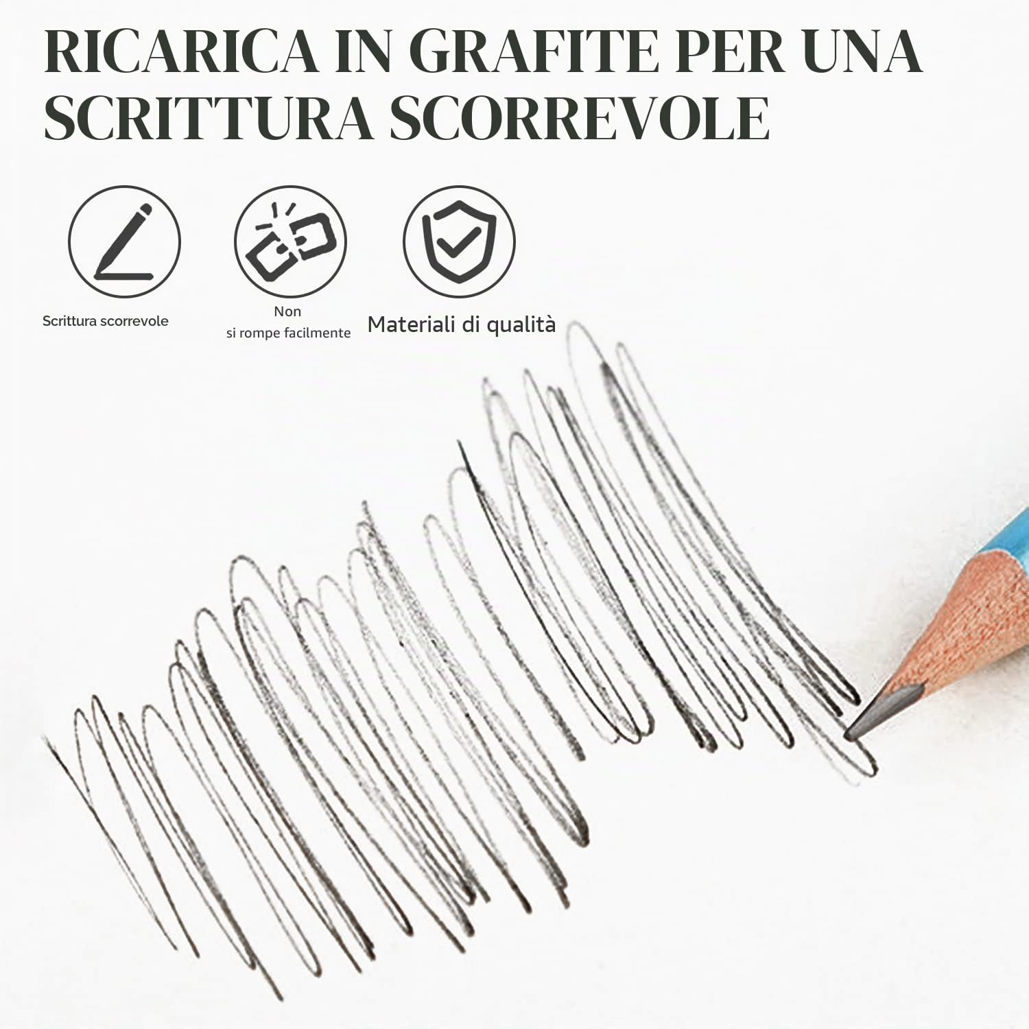 Set di 30 matite HB triangolari pre-affilate con gomma e temperino - Blu