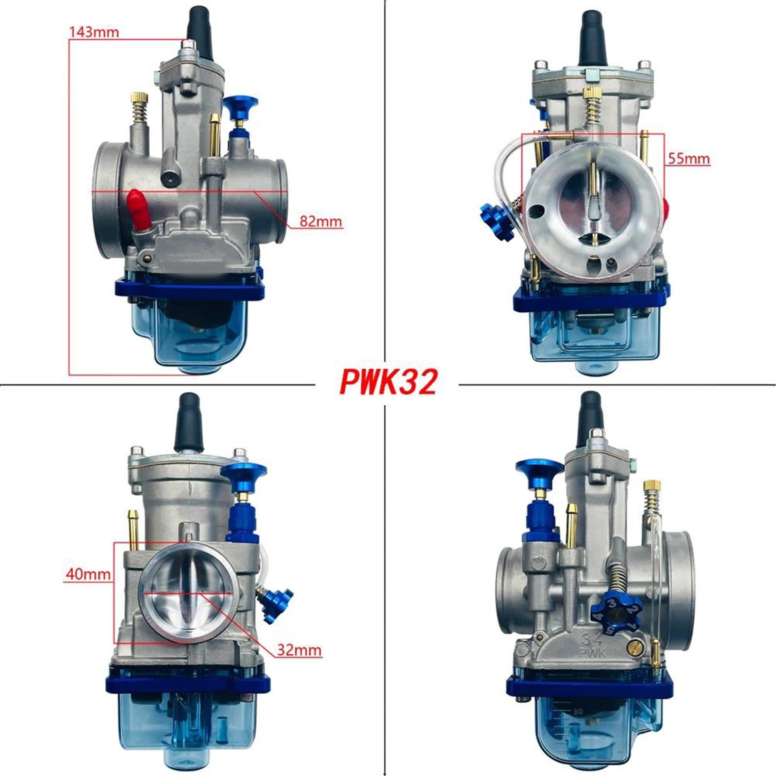 Modifica Del Coperchio Inferiore Blu Trasparente Per Il Carburatore Moto 2t 4t Tempi Per Pwk24 26 28 30 32 34mm