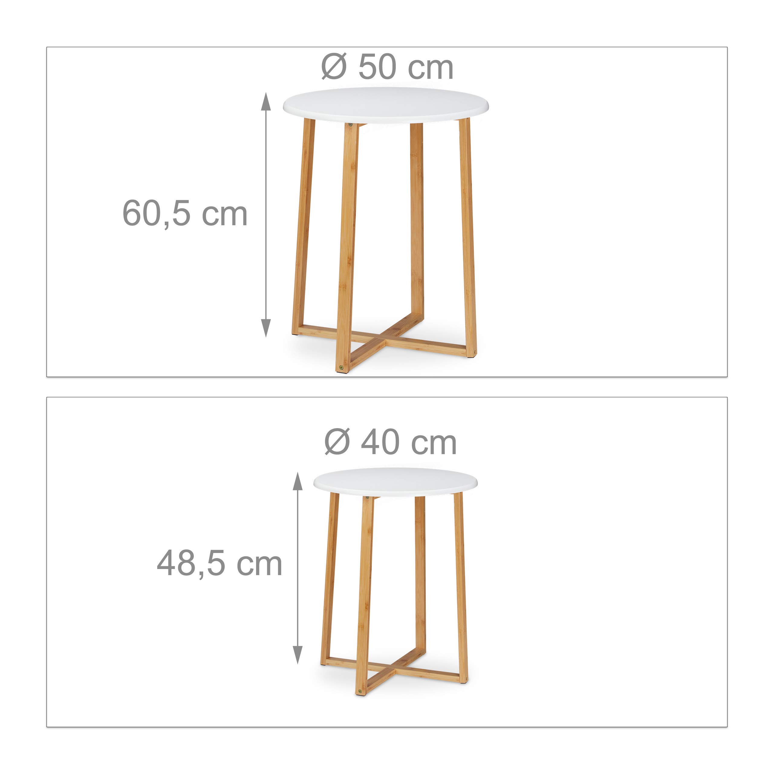 Relaxdays Tavolini da Salotto Rotondi, Set 2 Tavoli, H 48,5 e 60,5 cm, Design Moderno per Soggiorno, Naturale Bianco
