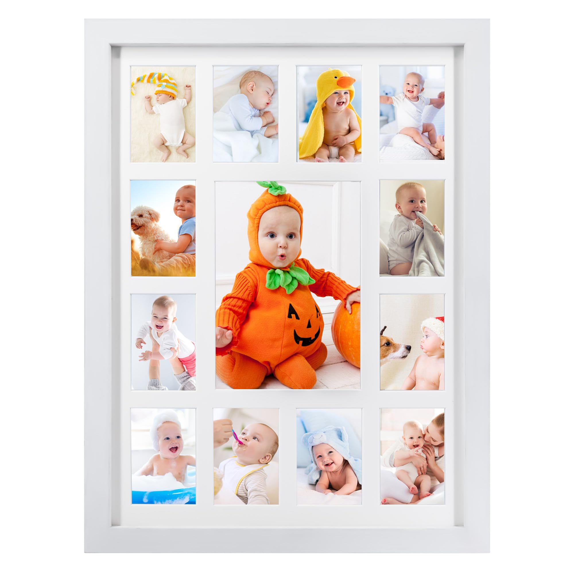 Gmframes White School Years Picture Frame K-12 Day Graduation Photo Collage Frame With Mat, Displays One 5X7 Photo And Twelve 2.5X3.5 Pictures