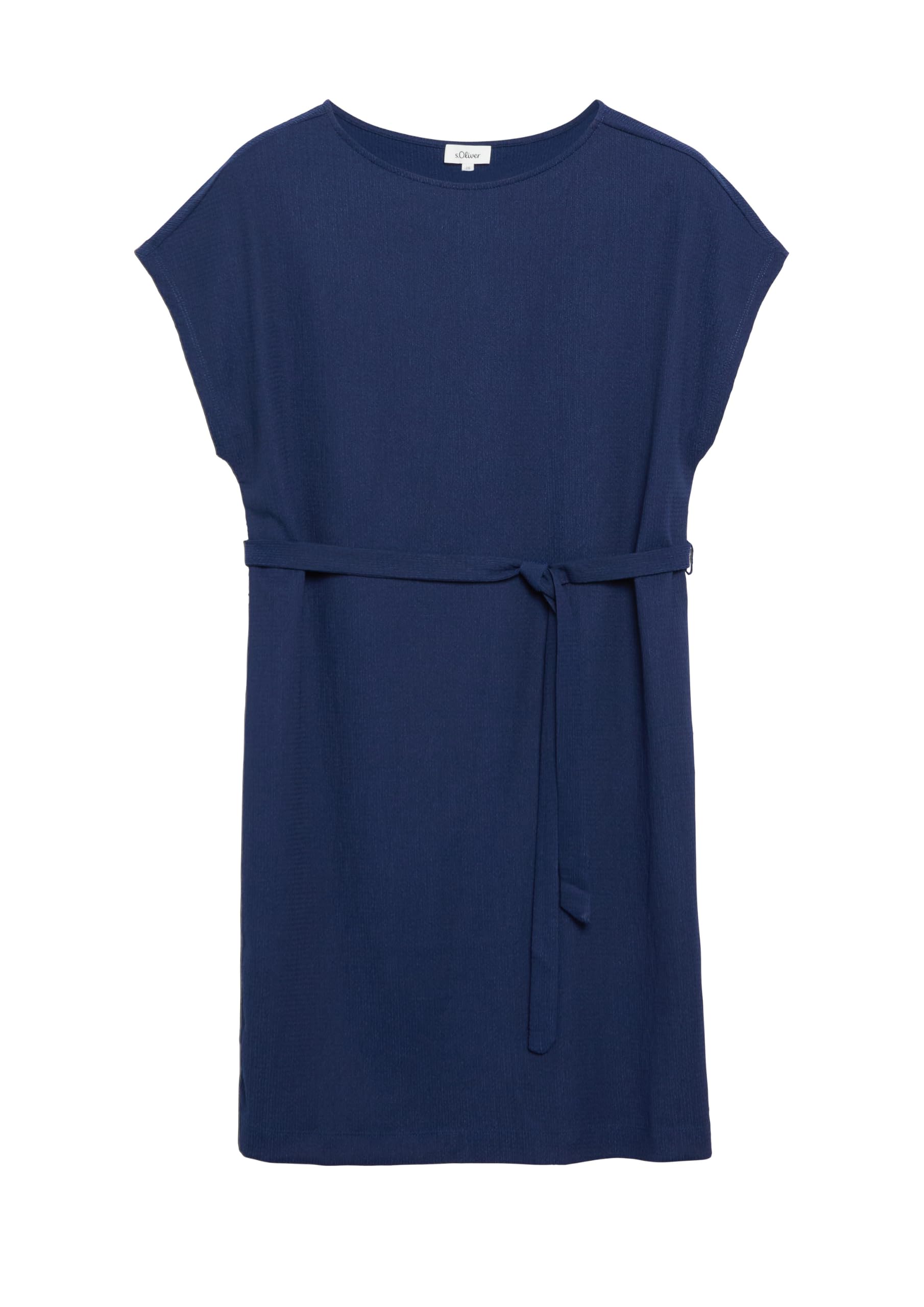 s.Oliver Damen Jersey-Kleid – Relaxed Fit, Rundhalsausschnitt, überschnittene Schultern, Bindegürtel