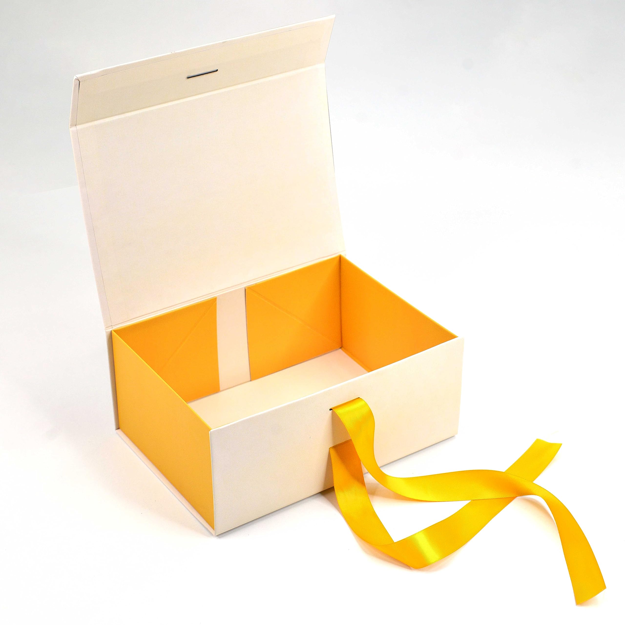 RBS® - Foldable Empty gift box (23 x 16 x 10 cm) Hold up to 3kg with Matching Satin Ribbon (1 Pack) Multipurpose Hamper Box For All Occasions Reuse Gift box for Packaging Print (Yellow Flower)