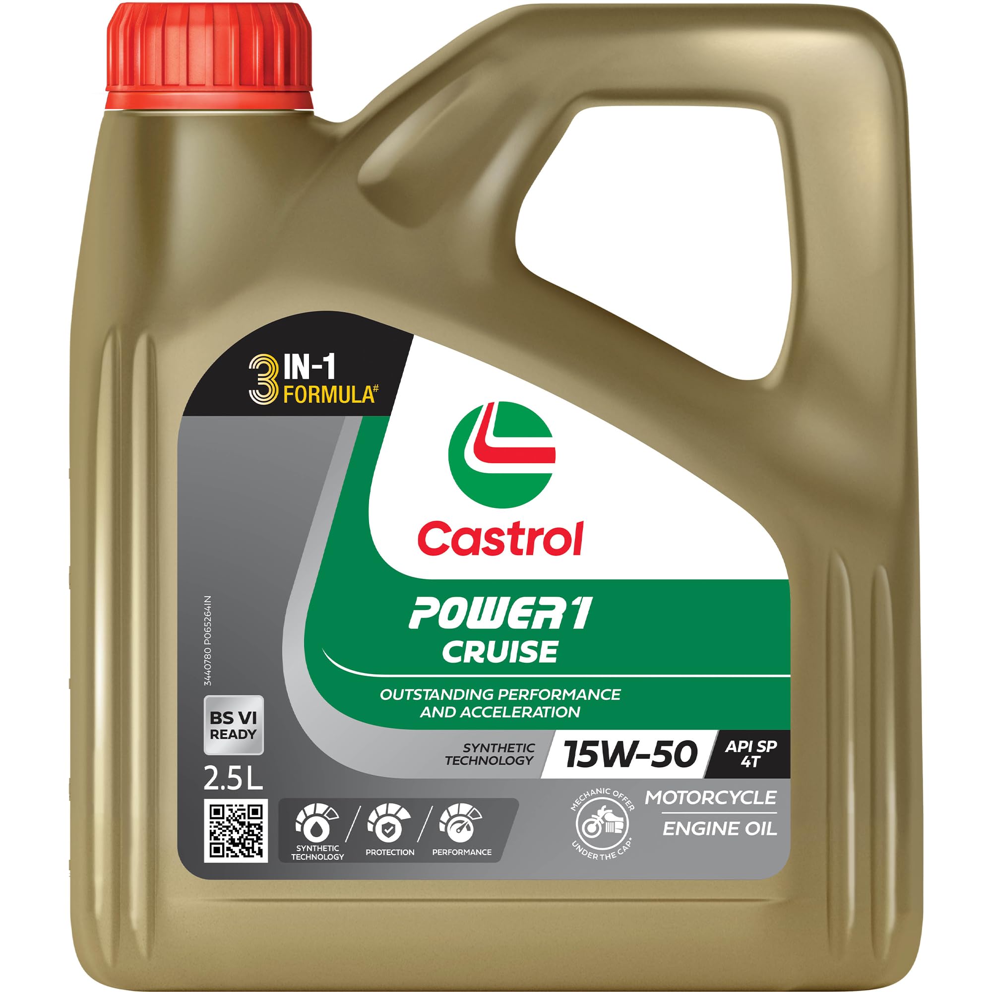 Castrol 3413284 POWER1 Cruise 4T 15W-50 API SN Synthetic Engine Oil for Bikes (2.5L)