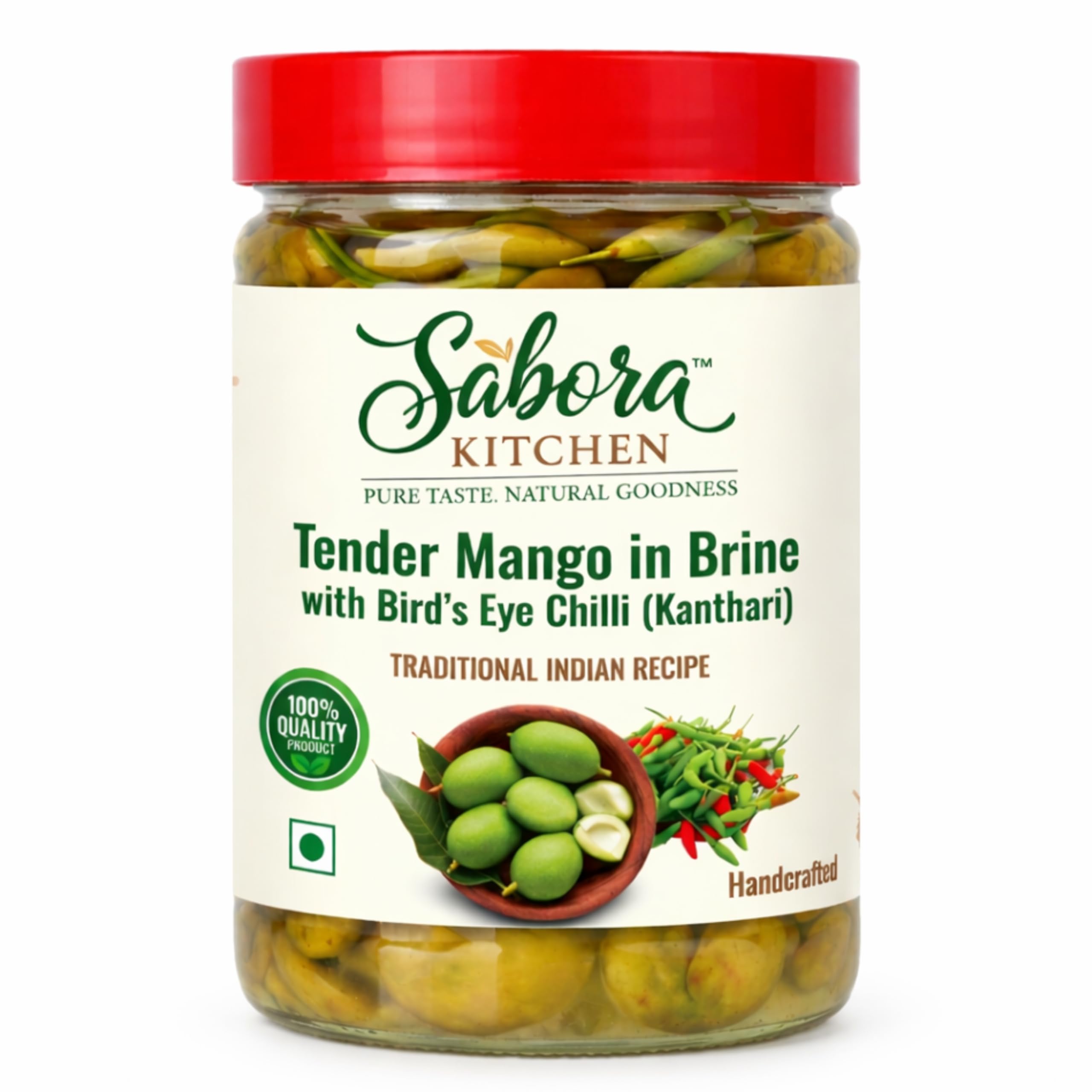 Sabora Kitchen Tender Mango in Brine with Bird’s Eye Chilli (Kanthari) 400g | Uppu Manga/Avakaya Tender Manga/Uppinakayi/Maavadu/Salted aam | Oil-Free, Masala-Free |-image-18
