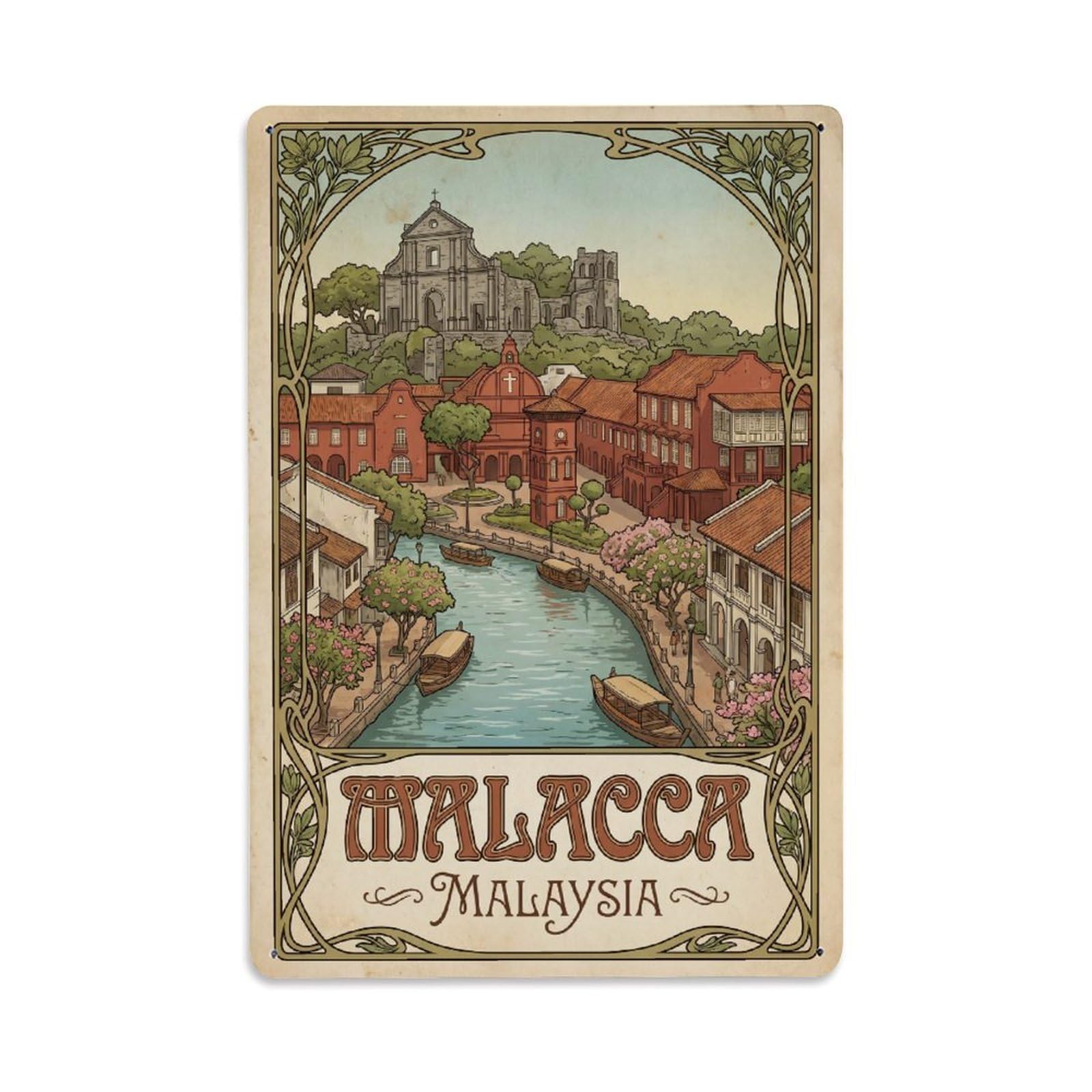 Metal Tin Sign Malaysia Malacca Vintage Travel