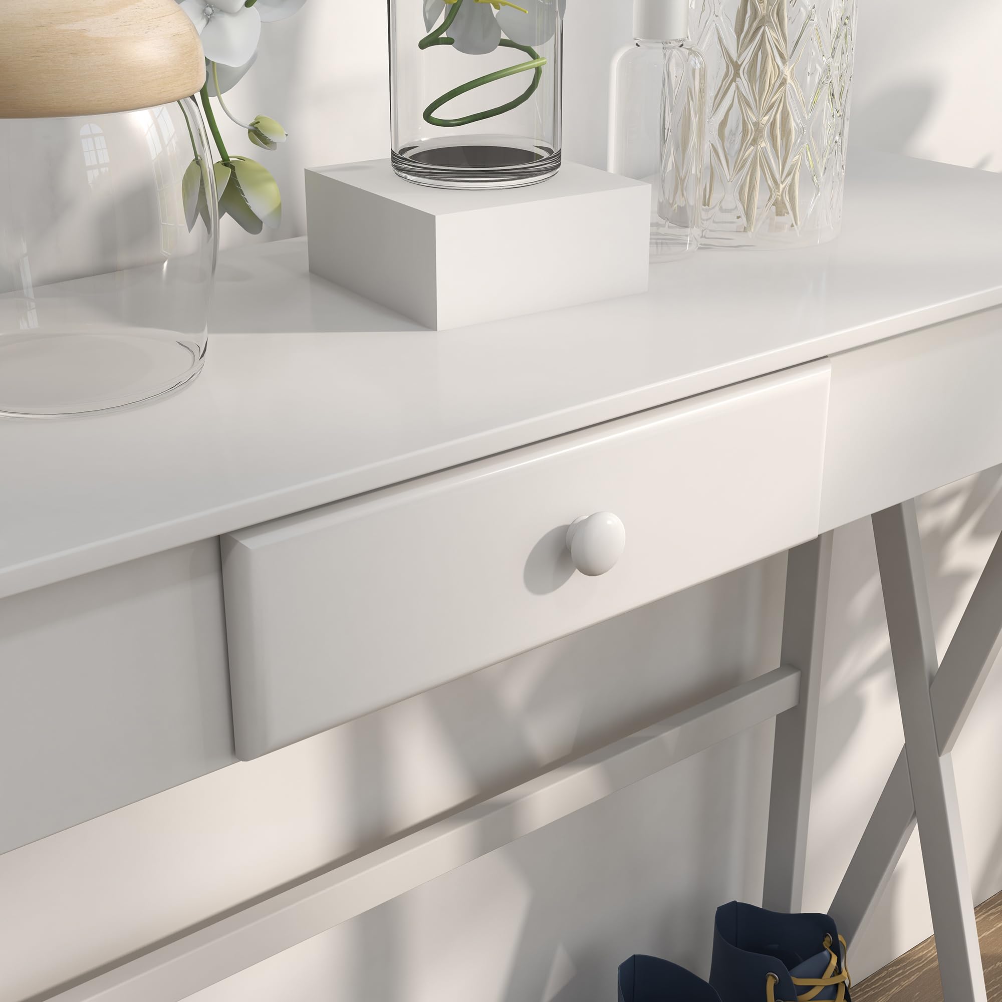 HOMCOM Table Console avec 1 Tiroir Table d'Entrée 100L x 30l x 81H cm Blanc | 1 Étagère, en Bois