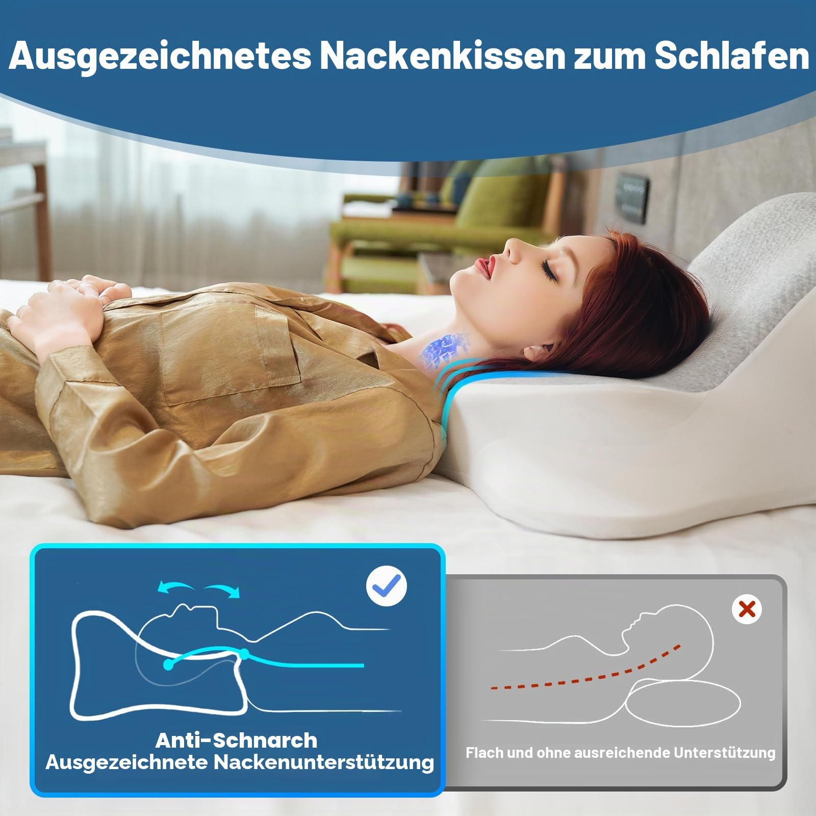 Nackenkissen,Memory Foam Kissen,Orthopädisches Kissen,Ergonomisches kopfkissen,Geeignet für Seitenschläfer, Rückenschläfer und Bauchschläfer（Grau）