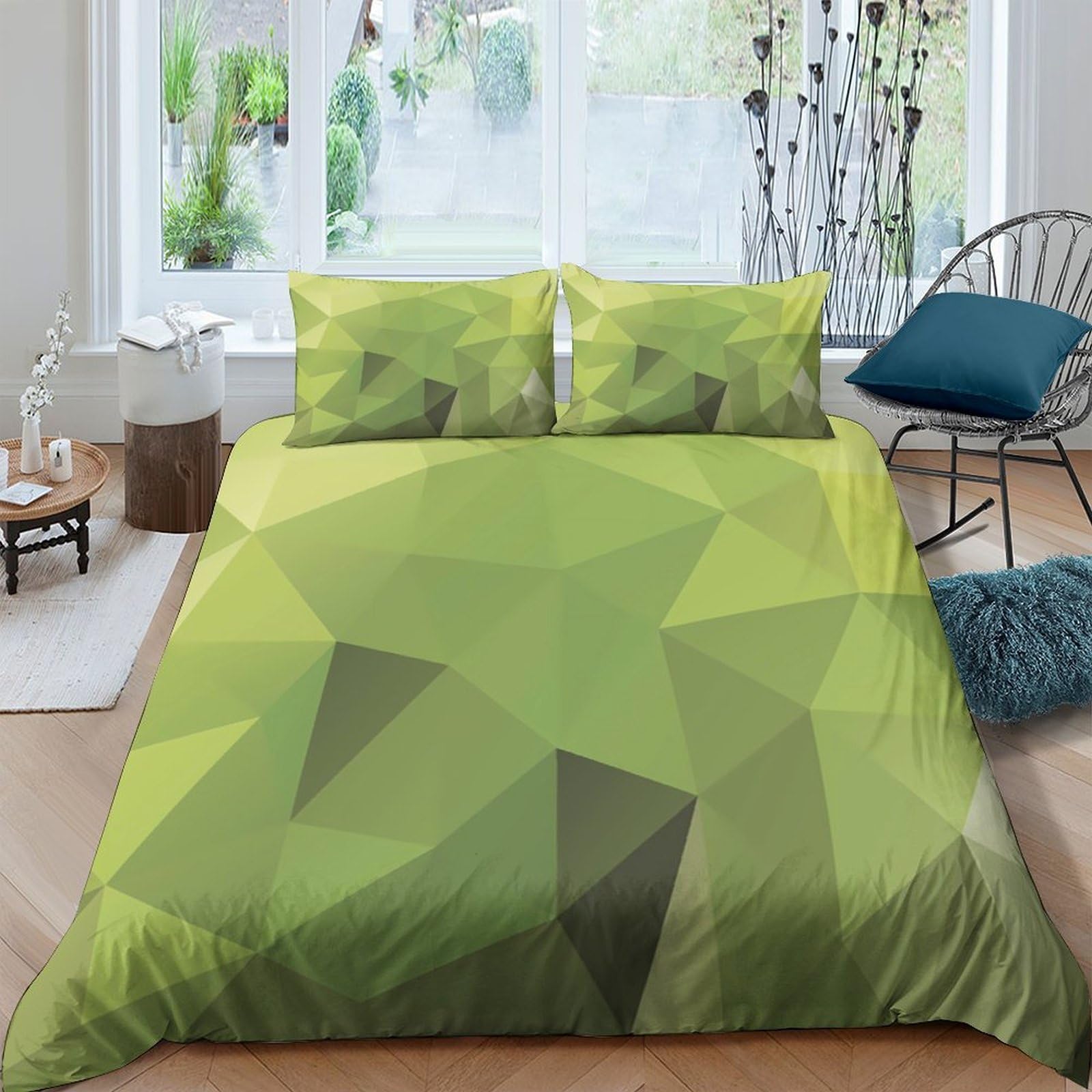 Ctjqhvkz Style-10 3D Printed Geometric Green Pattern Fitted Sheet Microfiber Soft Anti-Slip Decorative Polygon Mattress Cover For Bedroom Guest Room Single（135X200cm）