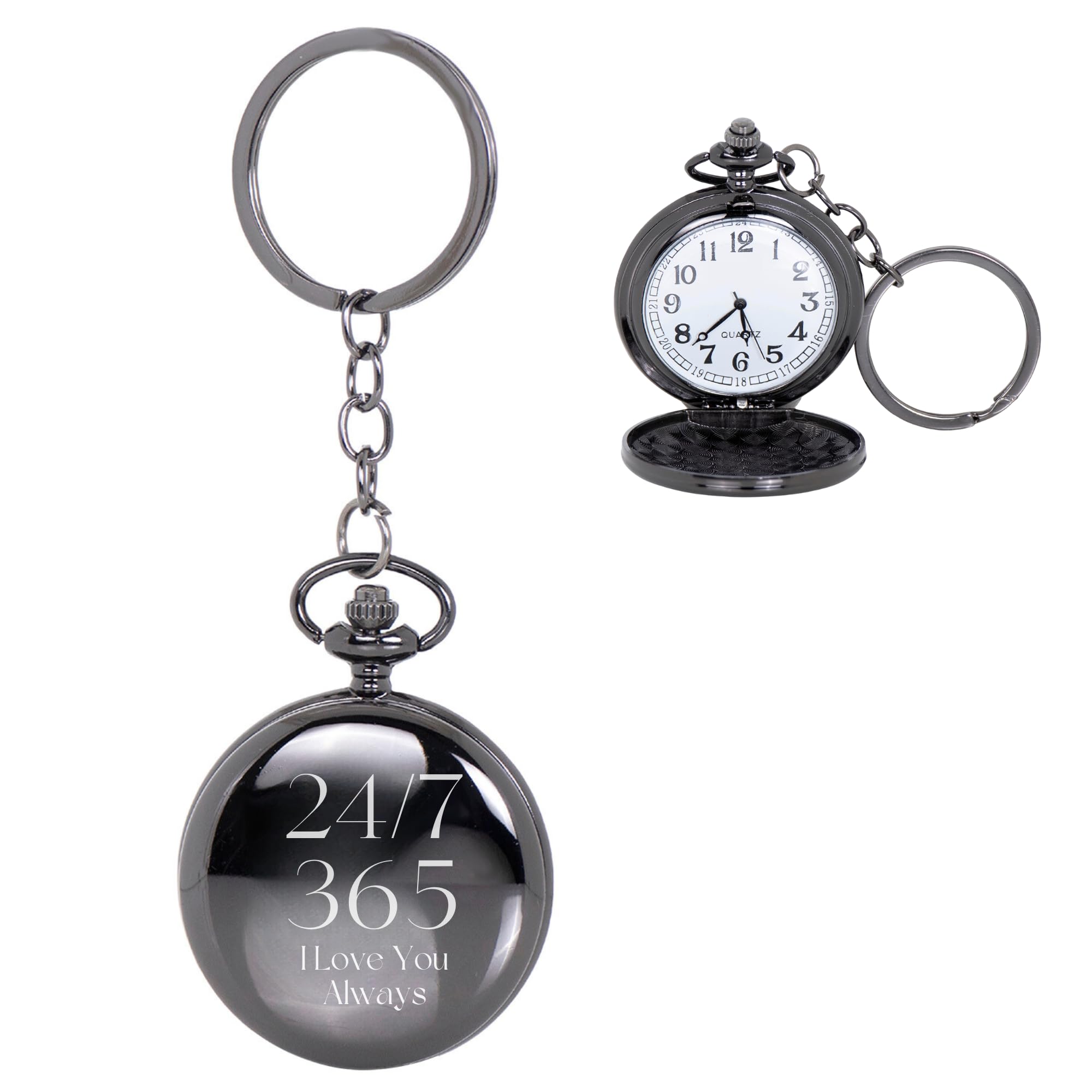 crownlit Antique Pocket Watch with Valentine 24/7 Design, Black.-picture-5