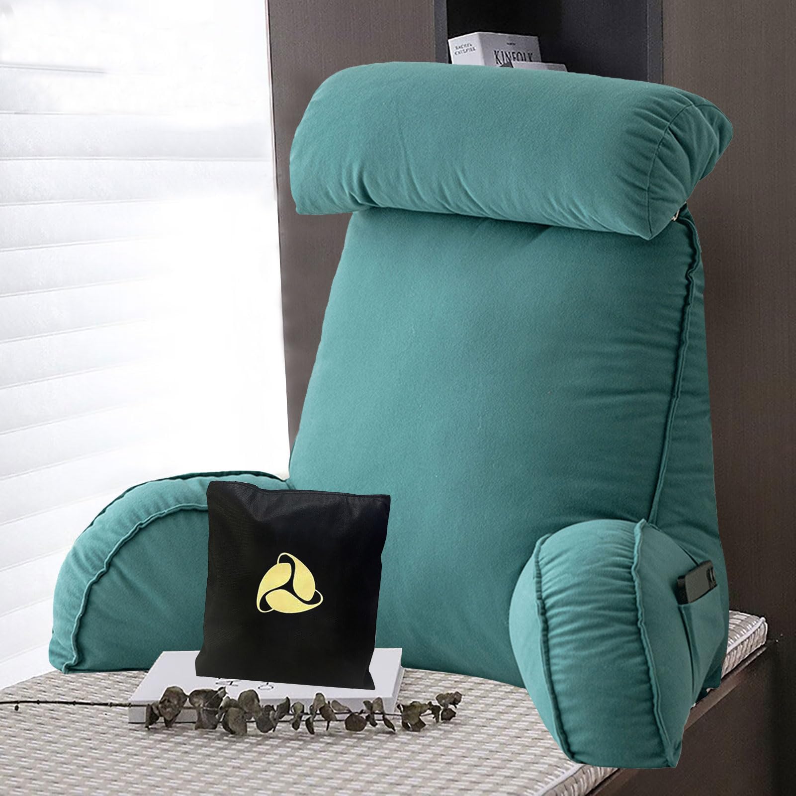 Extra-Large Reading Pillow With Neck/Arm Support, Bed Rest Back Pillow, Cuddle Cushion for adult, Backrest Pillow, Reading Cushion with Removable Cover for Reading Watching TV Gaming 75cm×40cm×58cm