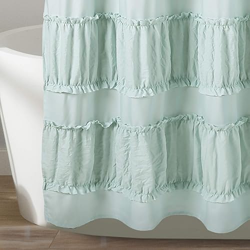 Miniatura 4 de Lush Decor, Cortina de ducha con volantes Nova azul de 72 x 72 pulgadas