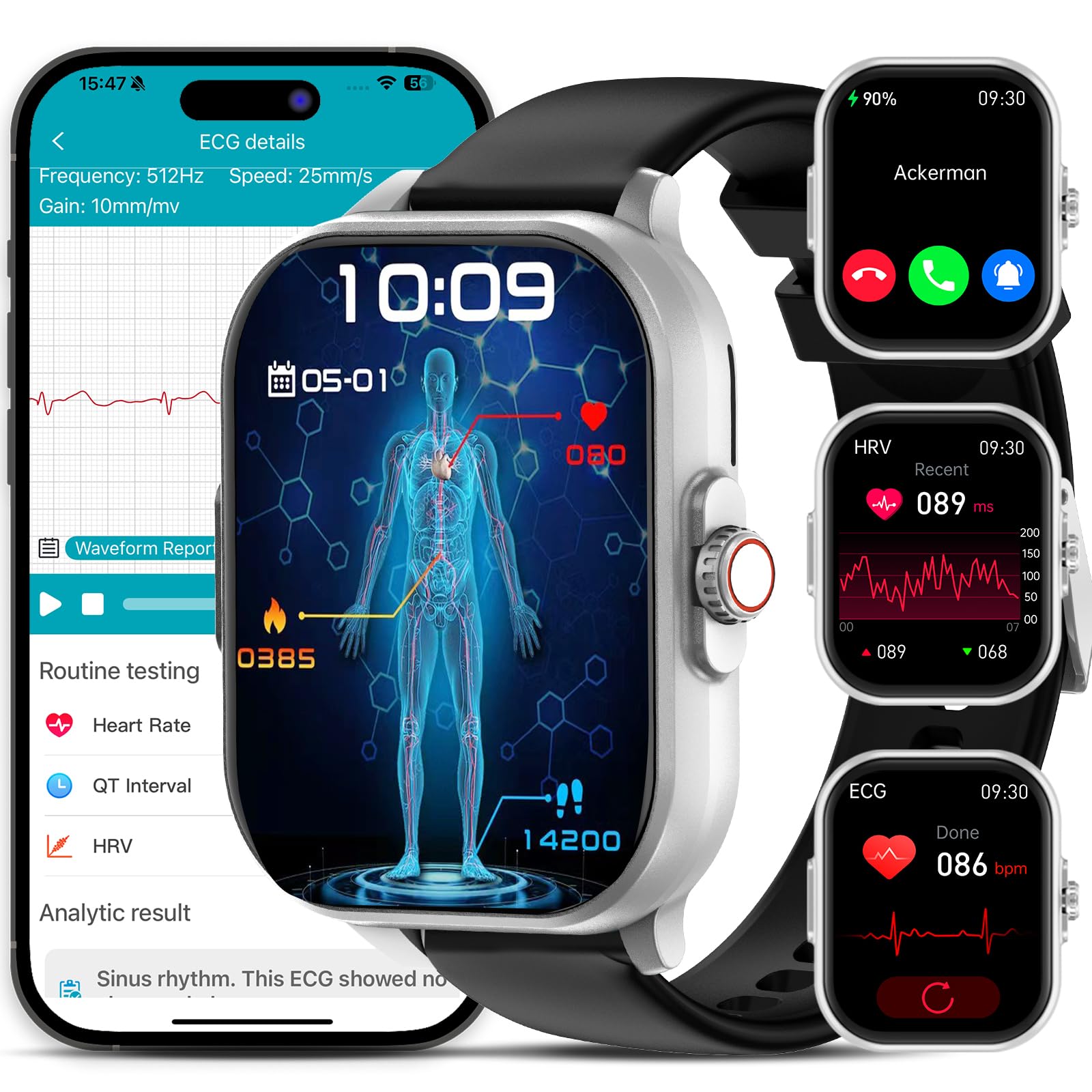 ECG+HRV orologio smartwatch Uomo Donna 𝐆𝐥𝐢𝐜𝐞𝐦𝐢𝐚 2025 funzione telefono/SPO2 RΙΙEναMENtO dEΙΙ'ΑpNEΑ/Frequenza cardiaca/Stress emotivo/Pressione sanguigna/Meteo/Monitoraggio sonno 2.01"Orologio