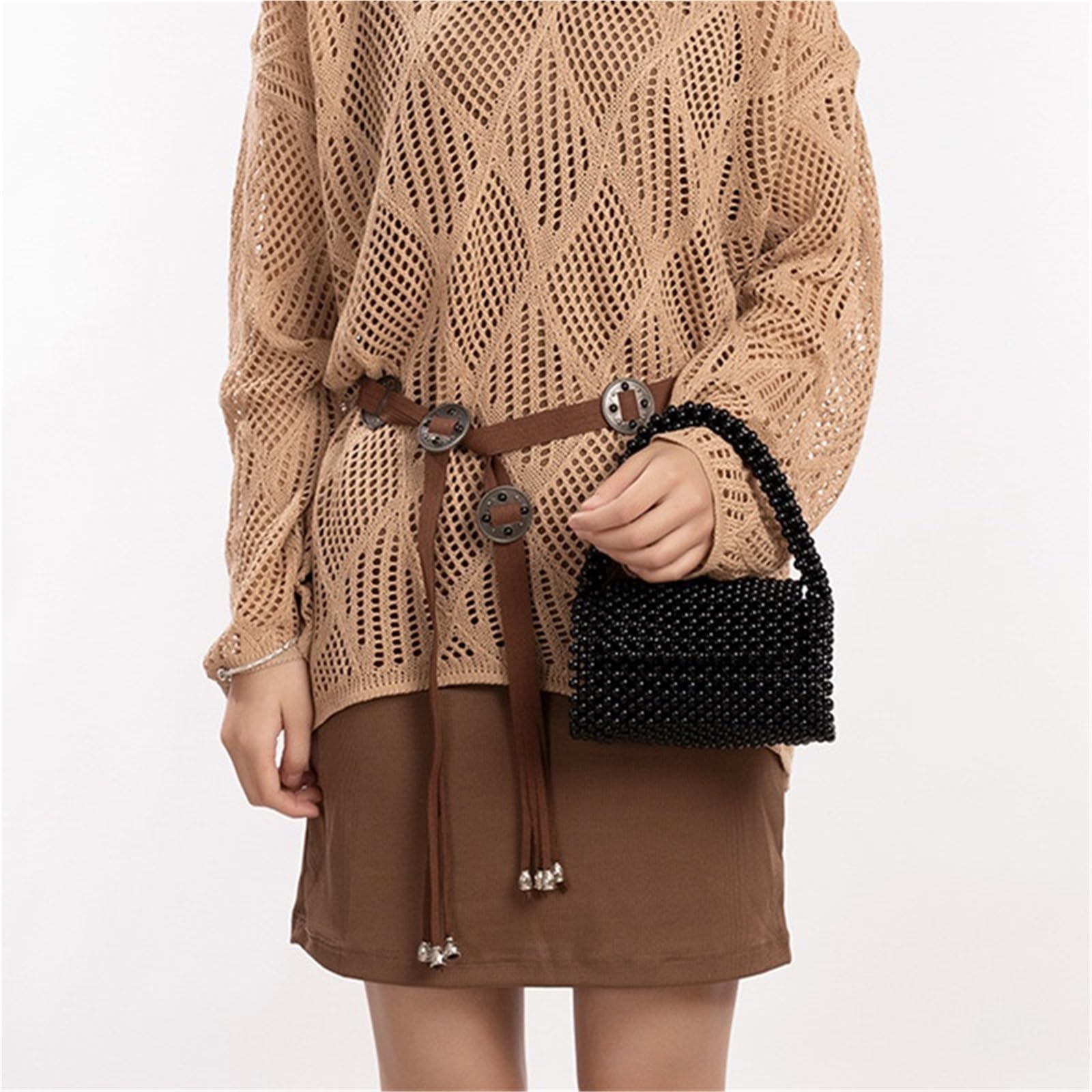 Beaded Bag Handgemachte Damen Abend-Clutch in Zylinderform mit Perlen, einzigartige Perlen-Hochzeitshandtasche, Modedesigner-Umhängetasche