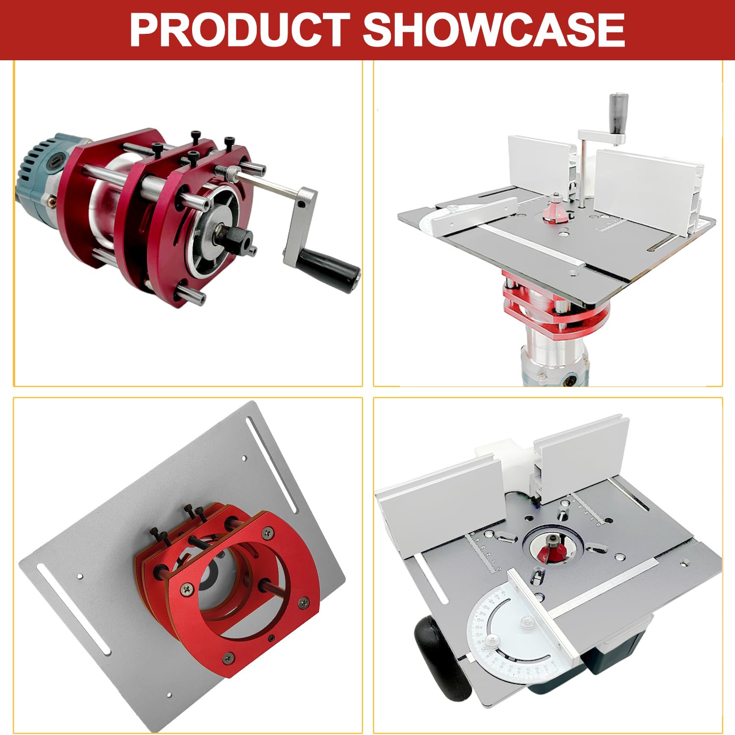 Set di Piastra Fresatrice Da Banco in Alluminio, Piastre per Fresatura con Router Lift, Accessori per Fresatrice per La Lavorazione Del Legno(Argento+Rosso)