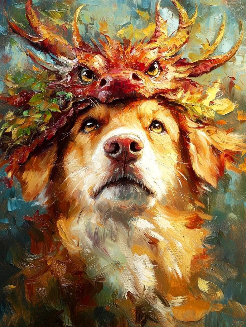 Henypt Cross Stitch Kit Dog and Dragon Animal DIY Arts Aand Craft Kit for Beginners The Elderly with Accessories Handmade DIY/Gifts 14CT 50x70cm