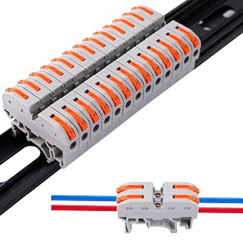 50PCS DIN Rail Connectors Block Terminal Kit,Universal Class Terminal Blocks Kit with Rail Clamp Marking Strips for Electrical Wires 50