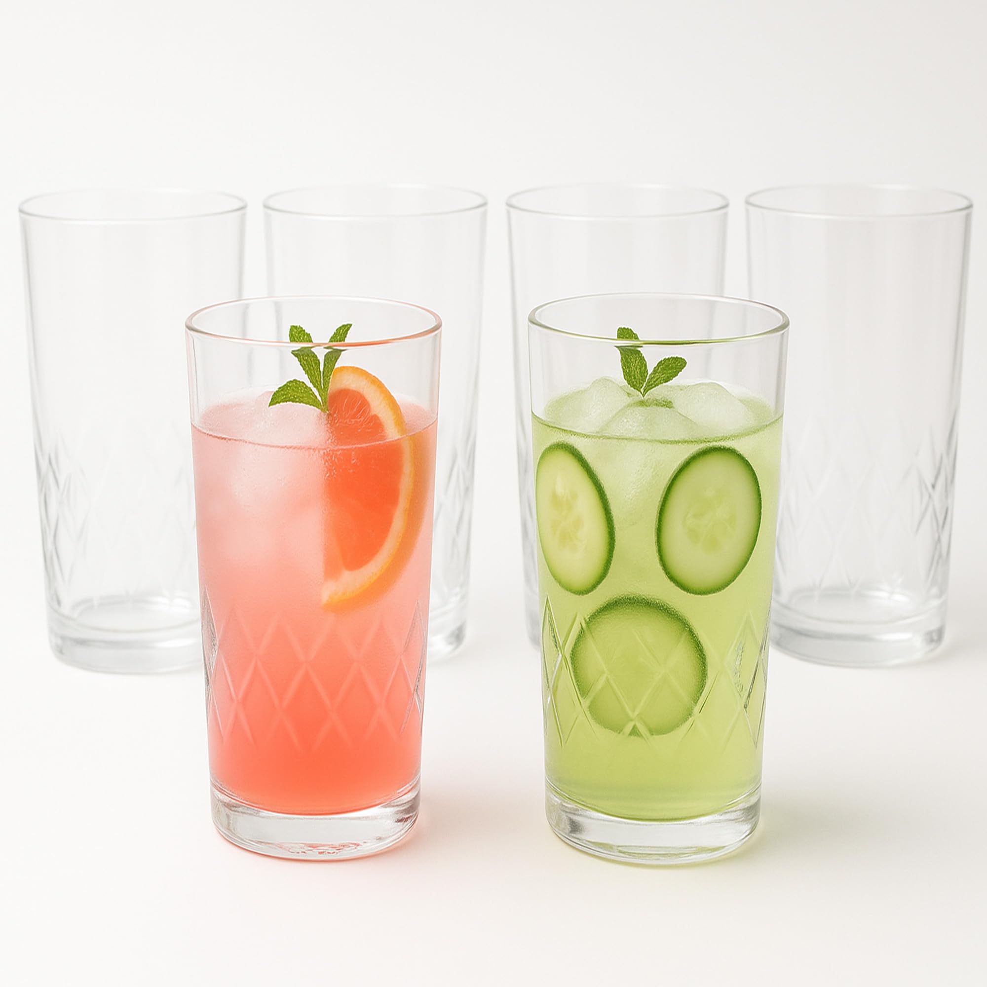 3Diamonds Drinking Glasses Set of 6, Lead-Free, Durable and Stylish for Water Glass, Juice Glass, Mojito Glass Cups, and Mixed Drink Cocktail Glasses & Tumblers, Highball Glasses (Design 34)