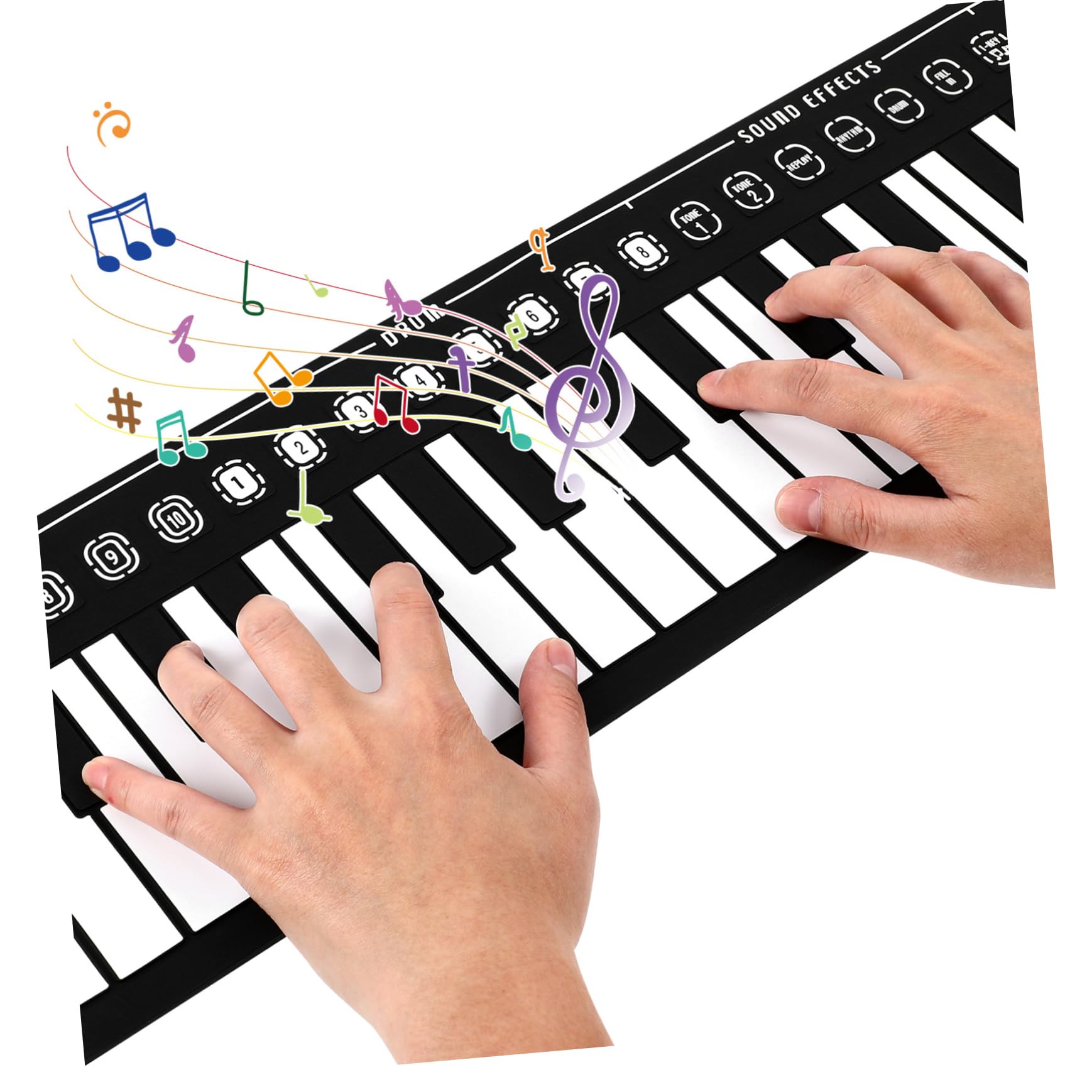 Pianoforte Nero 49 Arrotolabile Portatile Elettronico a Tasti | Tasti in Silicone, Altoparlante Integrato, Controllo Volume a 16 Livelli, Cavo USB Dc 6v e 3 Batterie Aa