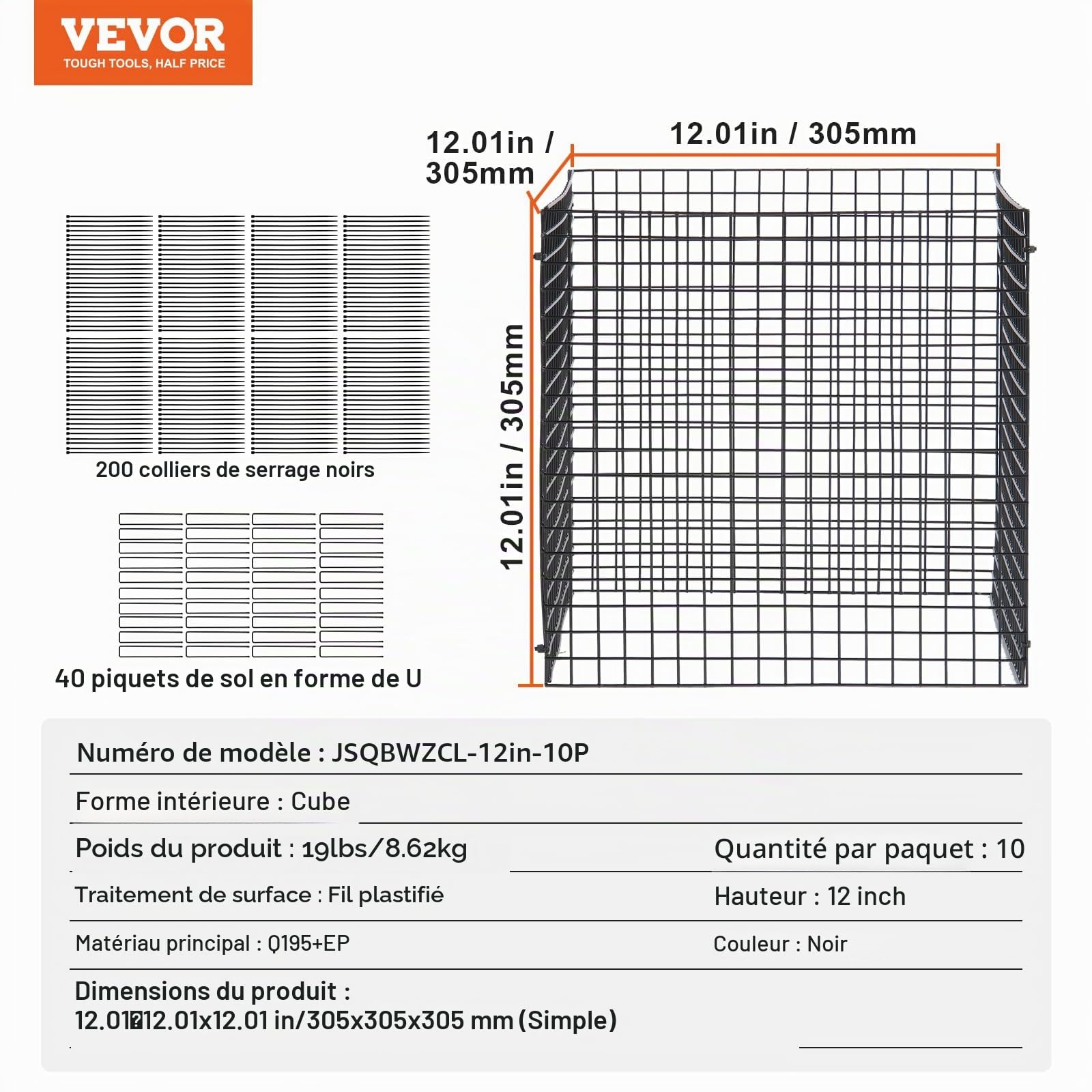 VEVOR Cage à Plantes Contre Animaux, Lot de 10, Grillage de Protection pour Plantes Fleurs légumes, 30,5x30,5 cm, 40 Mailles métalliques, Protecteur pour empêcher Lapins, Poules, écureuils d'entrer