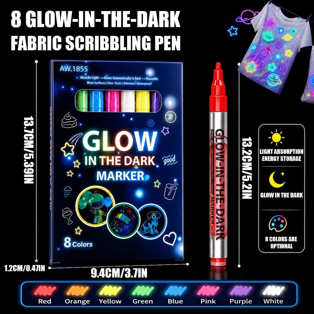 Shirt and Bag Fabric Markers, 8 Shade Marker Pack for Clothing, Shoes, Hats, Costume Use, Lettering, DIY Craft Work, and Club Projects image 5