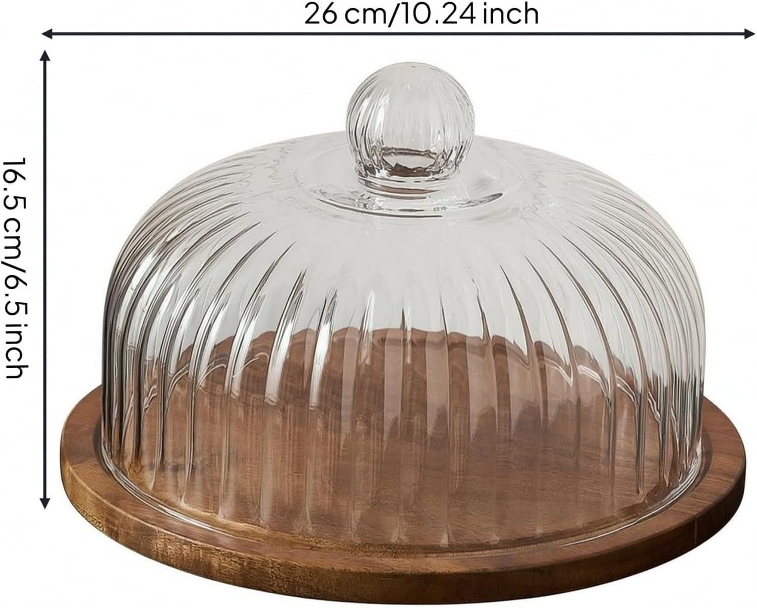 Soporte para Tarta de Madera con Tapa de Cristal Ribeteado, 23 cm