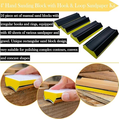 Miniatura 3 de Juego de 16 bloques de lijado de perfil contorneado, material de espuma de gancho y bucle, bloque de lijadora de mano, formas convexas y cóncavas