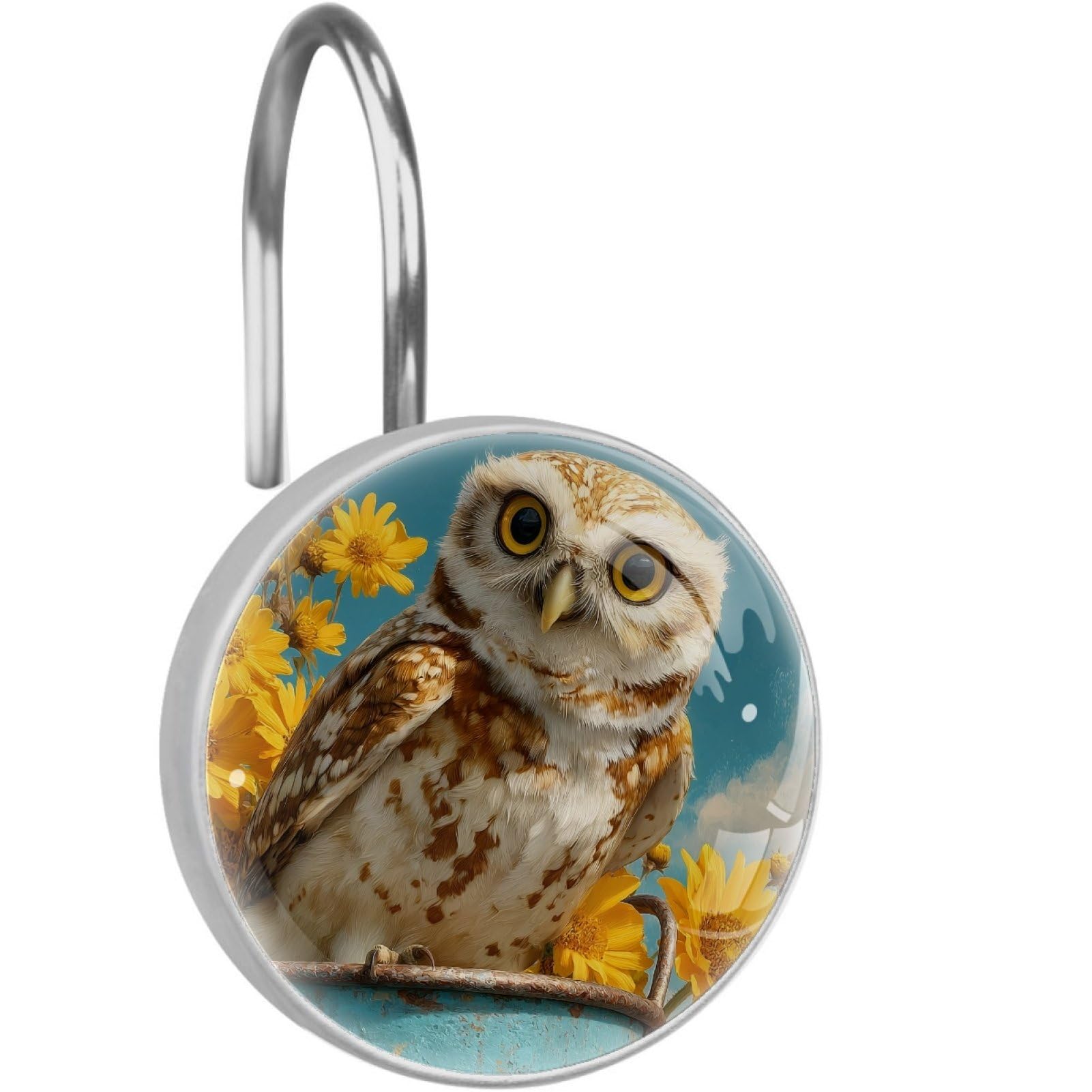 VAPOKF Decorative Shower Curtain Hooks, Cute Owl Sunflower Rustproof Stainless Steel Shower Curtain Rings for Bathroom, Shower Curtain Hangers for Shower Rod, 12 Pack