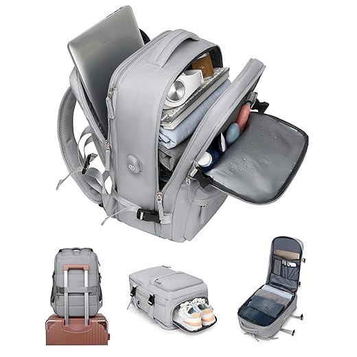 Mochila de Viagem Feminina Expansível 30-40L, Antifurto com Porta USB, Compartimento para Laptop 17.3", Aprovado como Bagagem de Mão, Leve 0.88kg, para Homens e Mulheres, Trabalho e Passeio