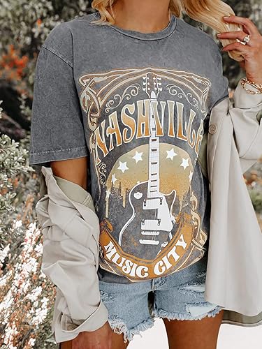 Miniatura 2 de Binshre Camisetas de Nashville para mujer, camisetas de concierto de música country, camisetas de manga corta con gráficos desgastados para mujer