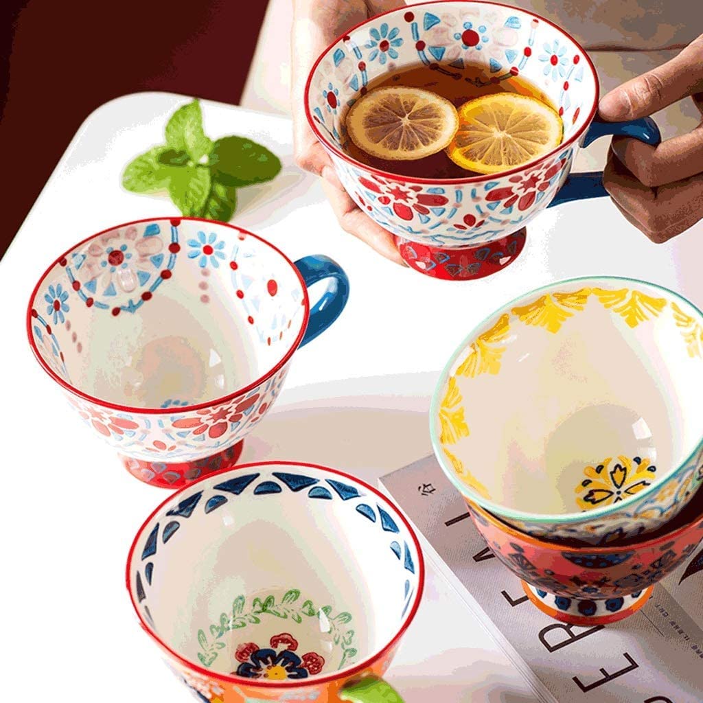 Tazas de Té Tazas Desayuno Tazas Creativas Pintadas A Mano, Tazas De Café De Cerámica Grandes De 420ML, Tazas De Bebida Vintage for Microondas/Tazas De Desayuno Tazas Tazas de Cafe (Color : A)