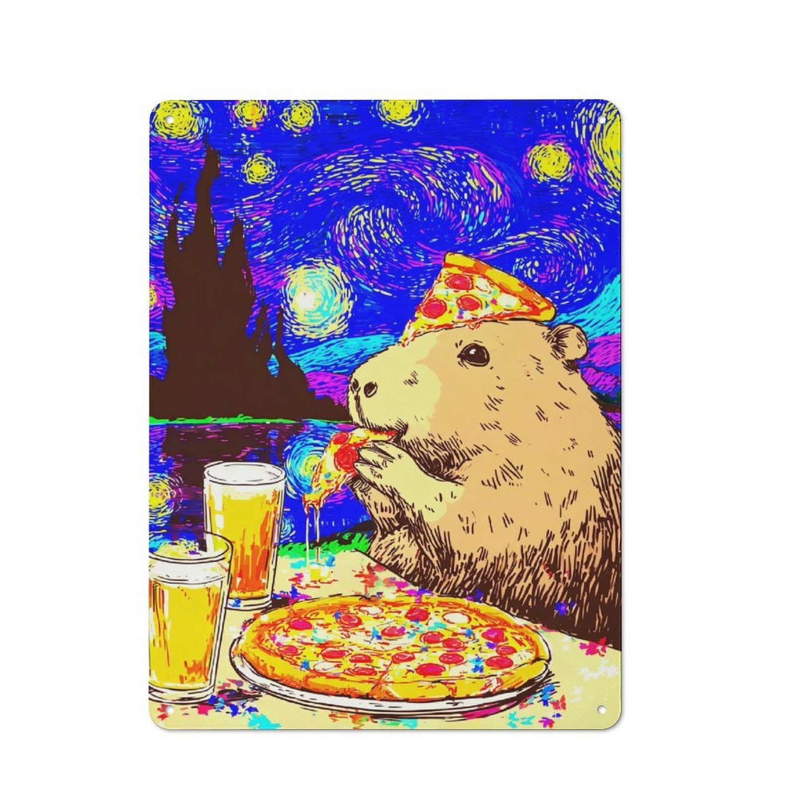 Junmoney Groundhog Pizza Party Vintage Printed Metal Sign 40X30cm For Café Or Home Bar, New Home Wall Decor For Hospitality Decor Collectors