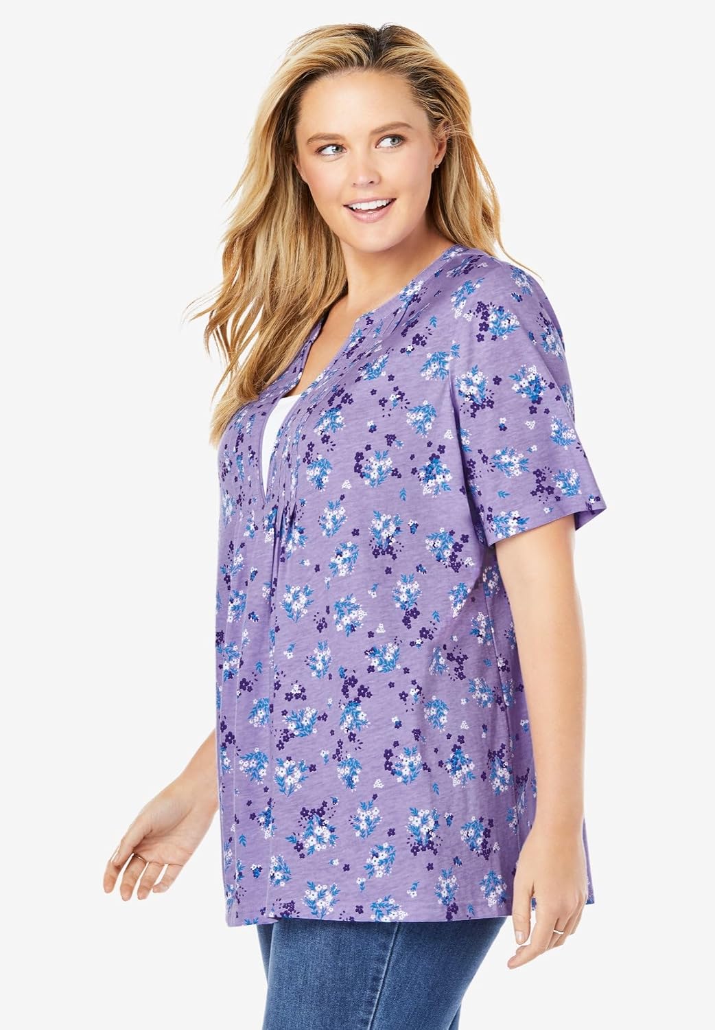 Woman Within Plus Size 7-Day Layer-Look Elbow-Sleeve Tee