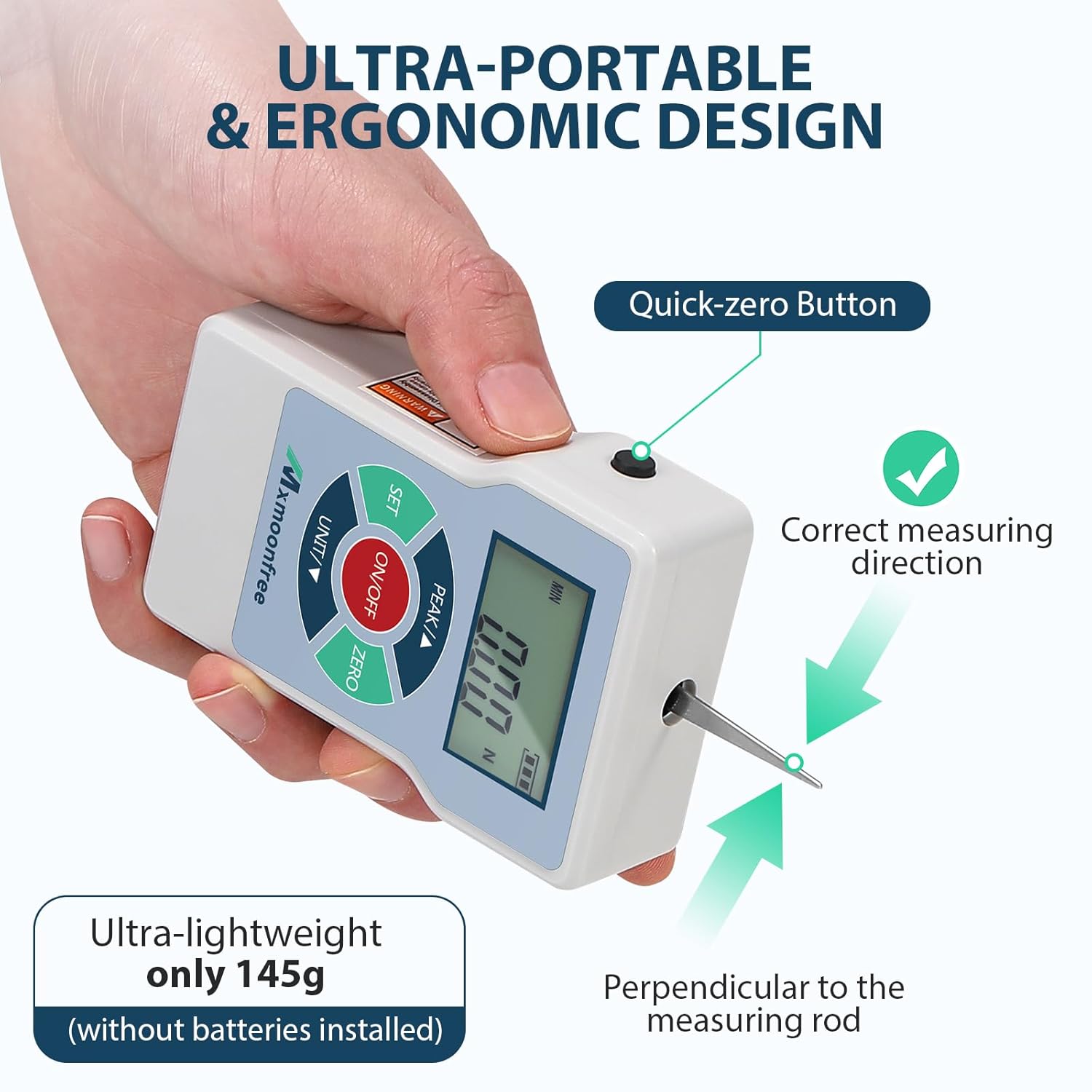 Mxmoonfre 20N Digital Tension Gauge with LCD Display, High-Precision 0.01N Force Meter, 5-Unit Conversion (N/kg/lb/oz/g), Ergonomic Lightweight Design for Industrial & Home Use, ETL-20N