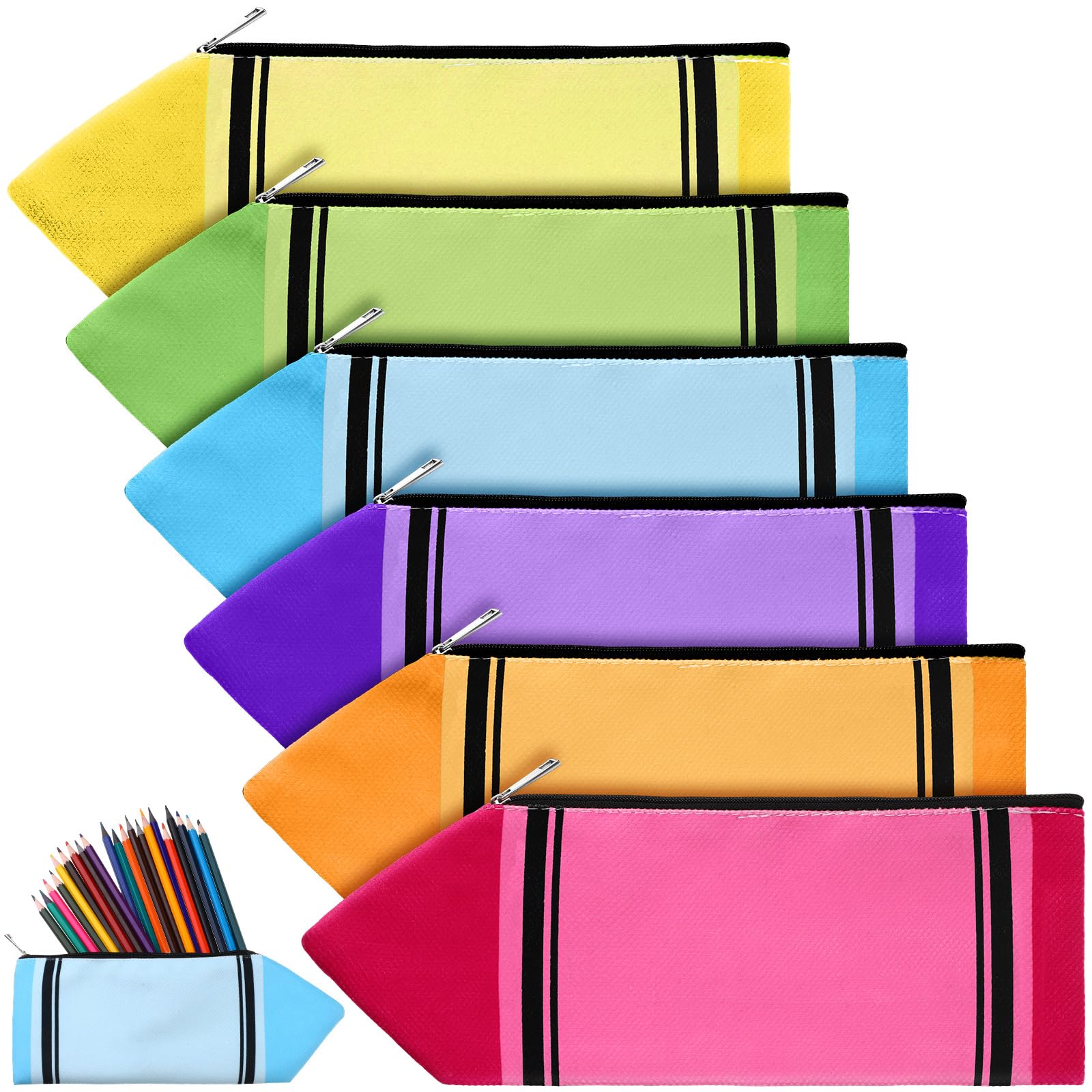 Kisston6 Pcs Pencil Pouch Case Bulk Colorful Kawaii Cute Pencil Crayon Shaped Bags with Zipper Aesthetic Crayon Case Pouch Organizer for Office Supplies