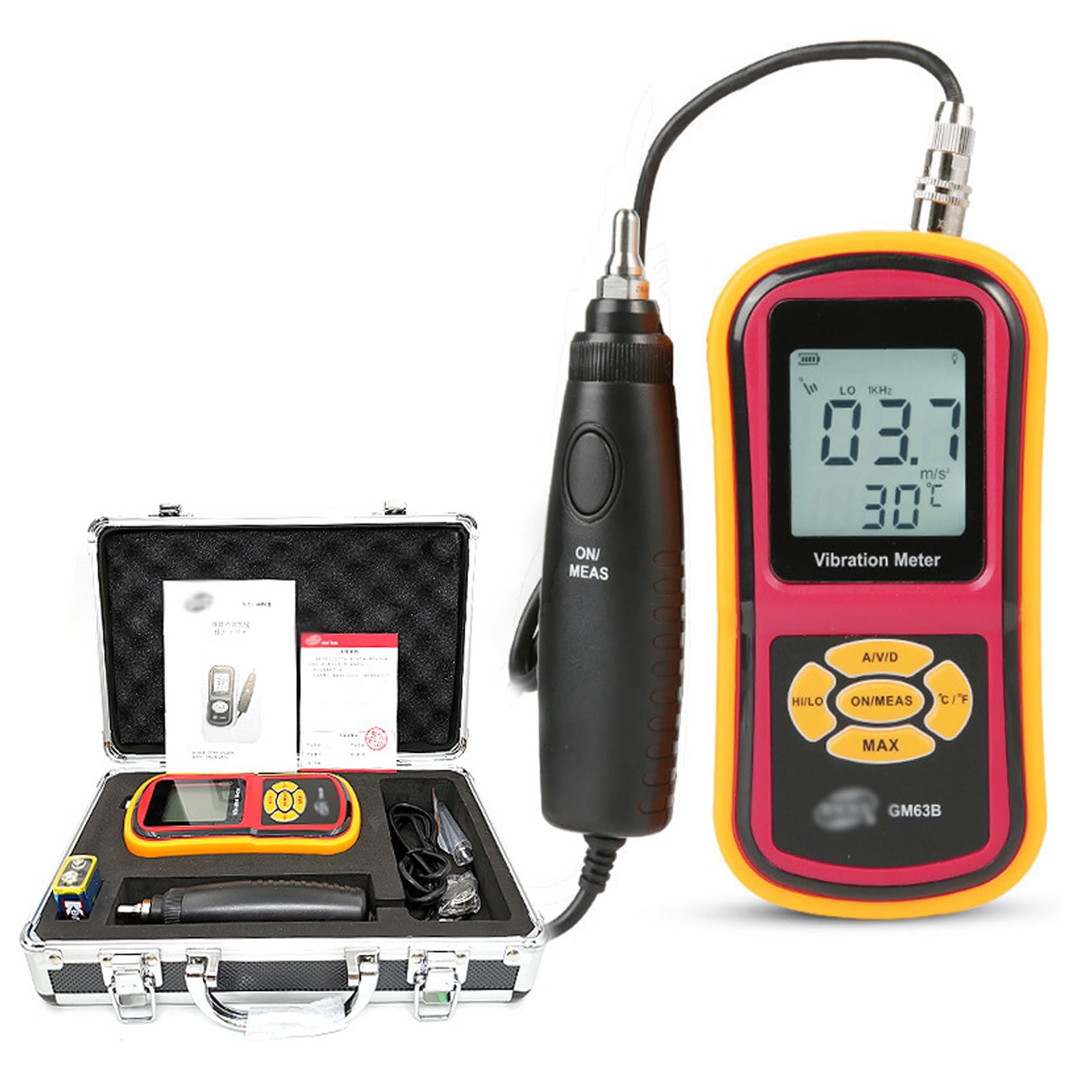 Tester di vibrazione digitale, tester di vibrazione portatile con visualizzazione visiva e registrazione dei dati, monitor di precisione per l'industria aeronautica automobilistica dell'acciaio