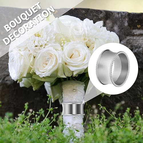 Miniatura 3 de Hotop Juego de 8 servilleteros plateados de metal con diamantes de imitación, delicada hebilla de servilleta para bodas, cenas, fiestas de