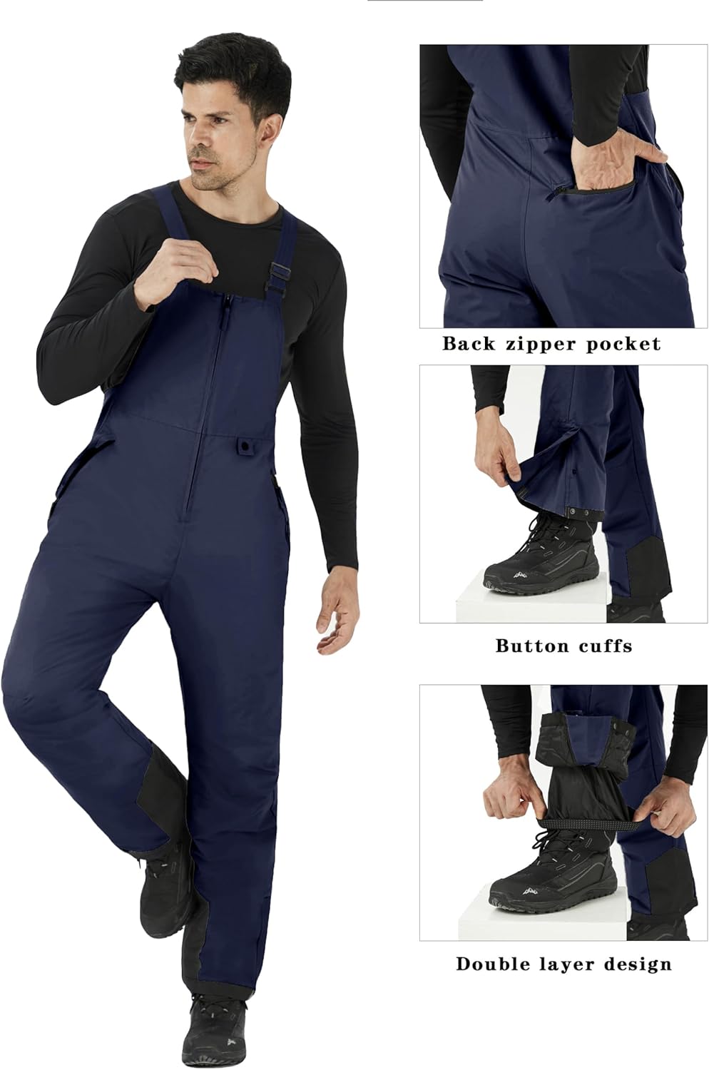 WULFUL Mens Insulated Snow Bibs Waterproof Winter Ski Pants Snowboarding Overalls - Image 5