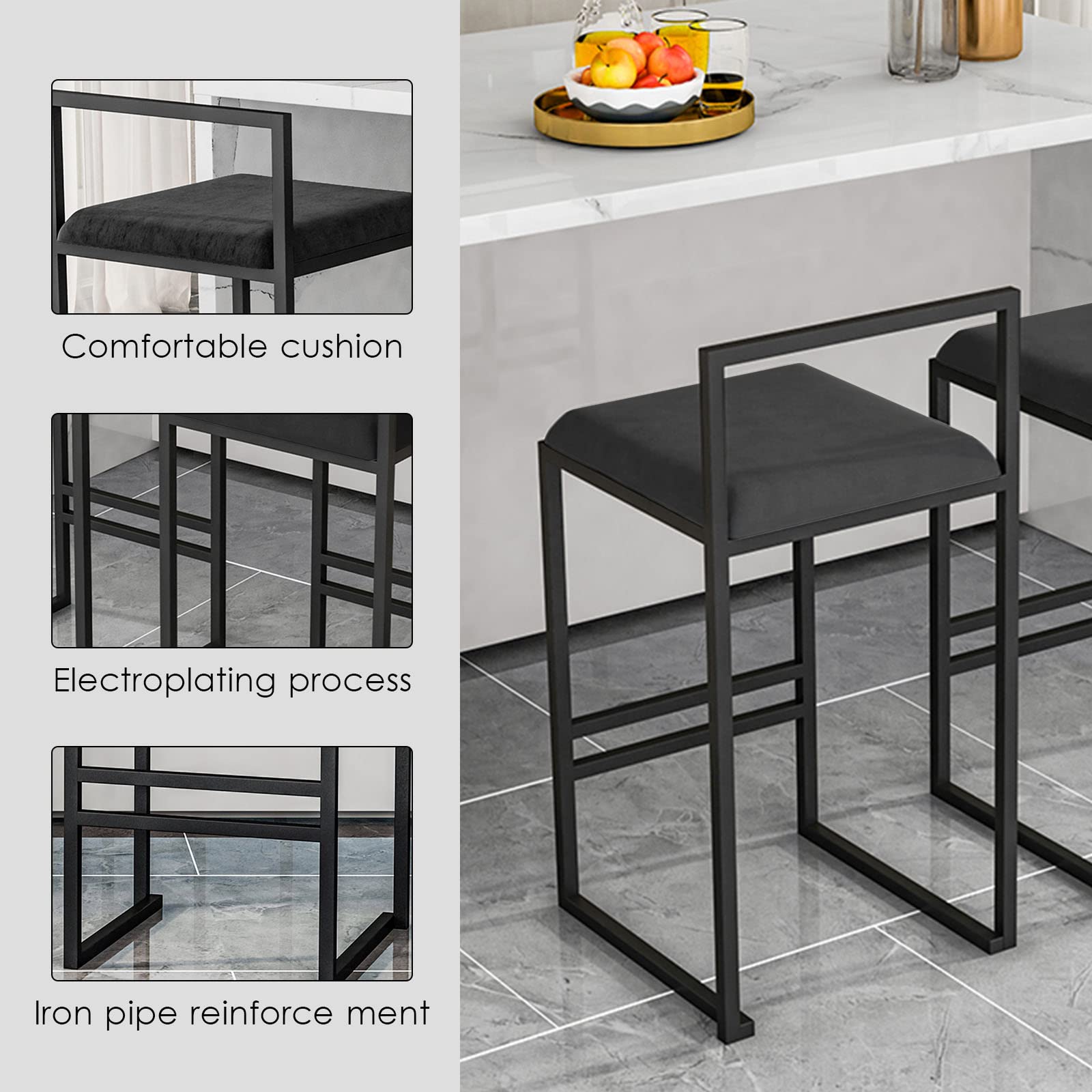 Taburetes de Barra Taburetes de Barra de Desayuno de Cocina, un par de taburetes, Asiento tapizado de Tela de Terciopelo para Barra de Desayuno, mostrador, Cocina y hogar 65 cm