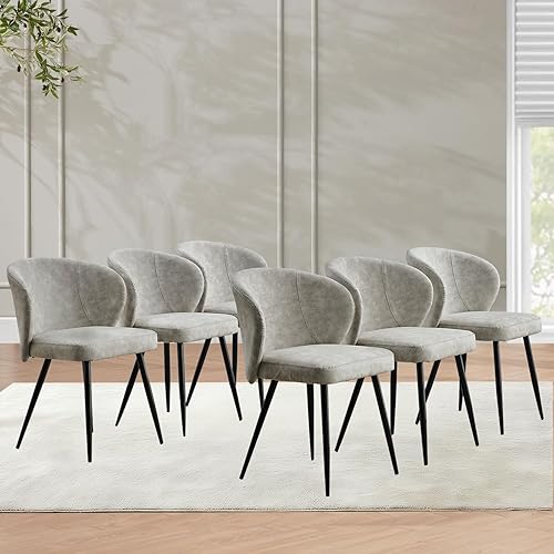 Juego de 6 sillas de comedor de color gris jaspeado claro, sillas de comedor modernas con asiento acolchado y patas de metal resistentes, silla de