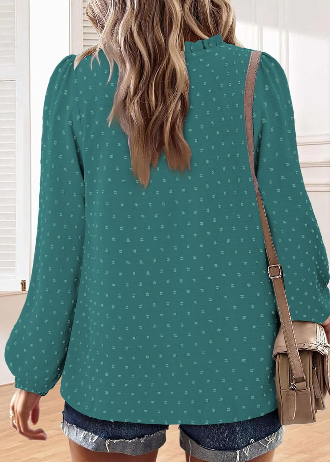BETTE BOUTIK Womens Boho Fall Fashion Tops Long Sleeve Casual Shirts Flowy Swiss Dot Blouses - Image 5