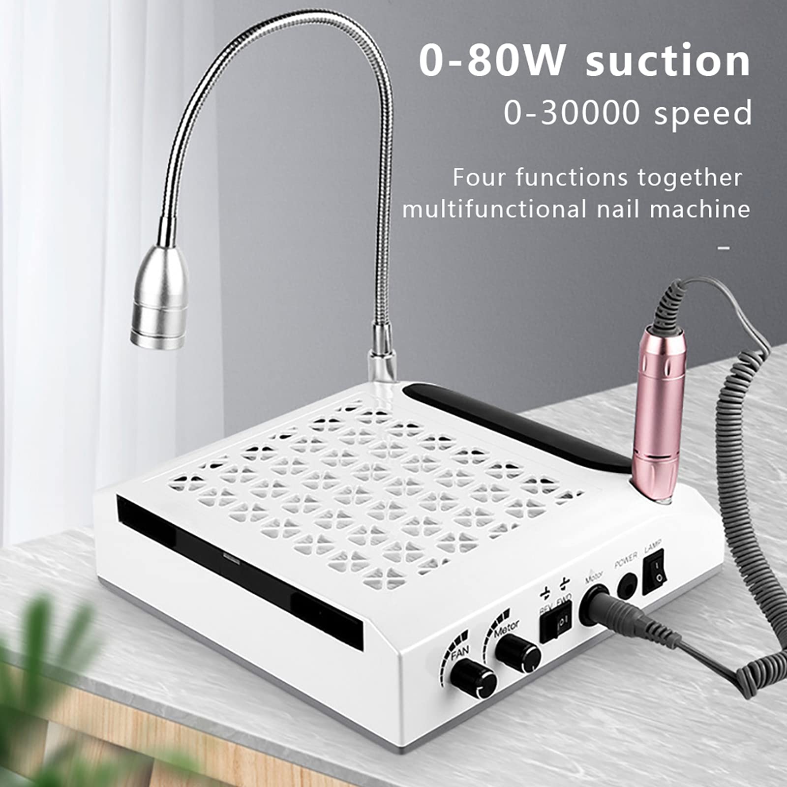 Macchina per unghie professionale 4300RPM 80 W trapano elettrico per unghie 4 in 1 con 6 teste abrasive, luce a LED e maniglia, per saloni di unghie, casa