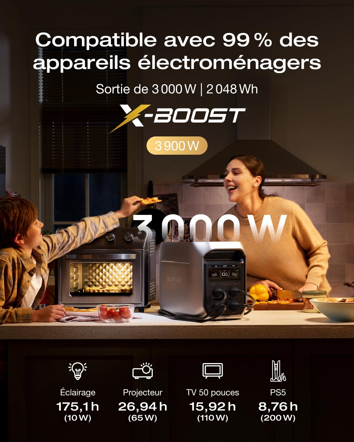 Station électrique Portable EF EcoFlow Delta 3 Max Plus 2048 Wh, capacité jusqu'à 10 kWh, LiFePO4, Sortie CA 3000 W, Charge 0 à 80% en 47 Min, ASI 10 ms, générateur Solaire pour Maison, Camping, RV