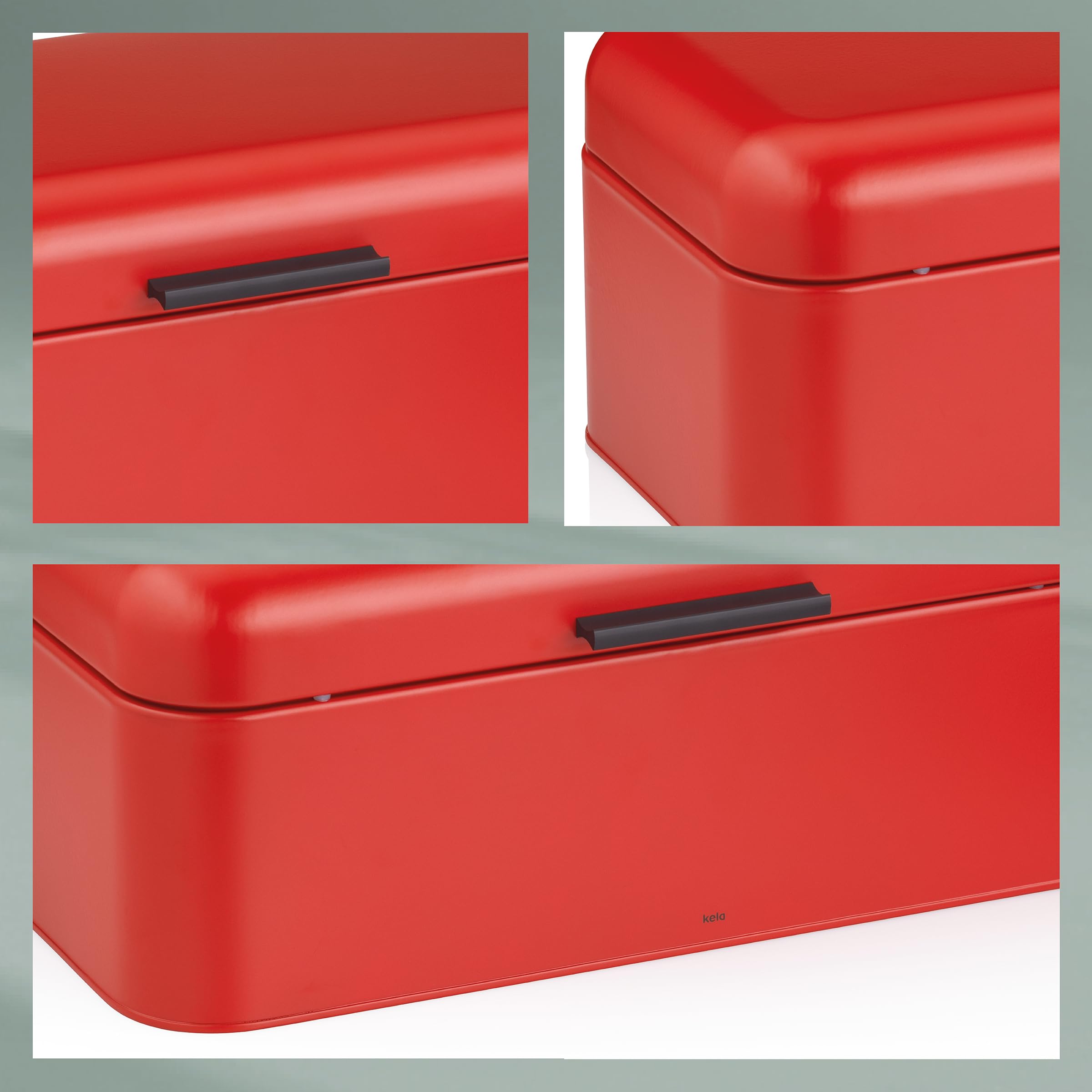 kela Panera de metal con orificios de ventilación, 42,5 x 22,5 x 17,5 cm, panera grande con tapa abatible, FRISCA, caja para guardar pan, color rojo