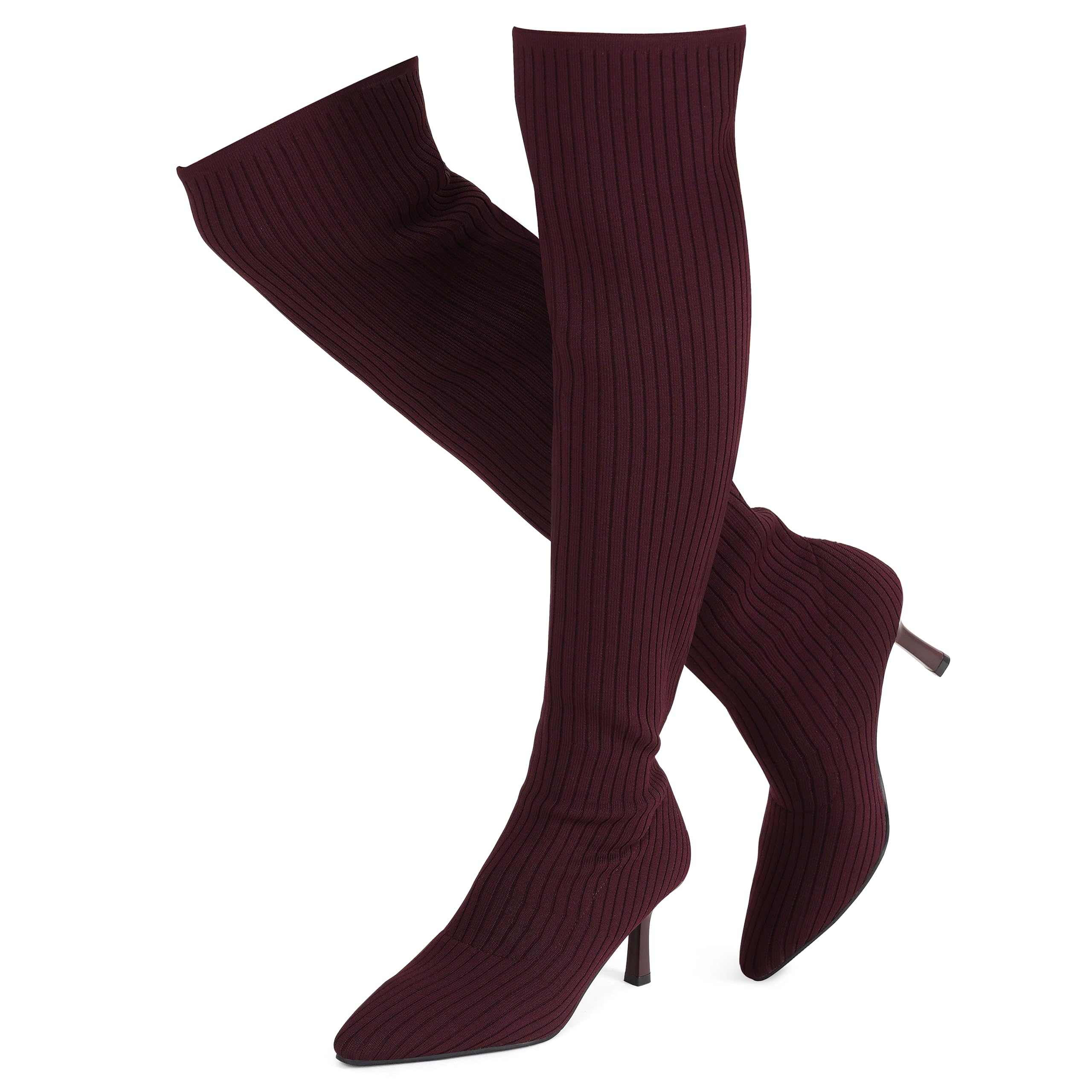ErikenUrben Women Over The Knee Knit Boots High Heel Thigh High Socks Boots Pointed Toe
