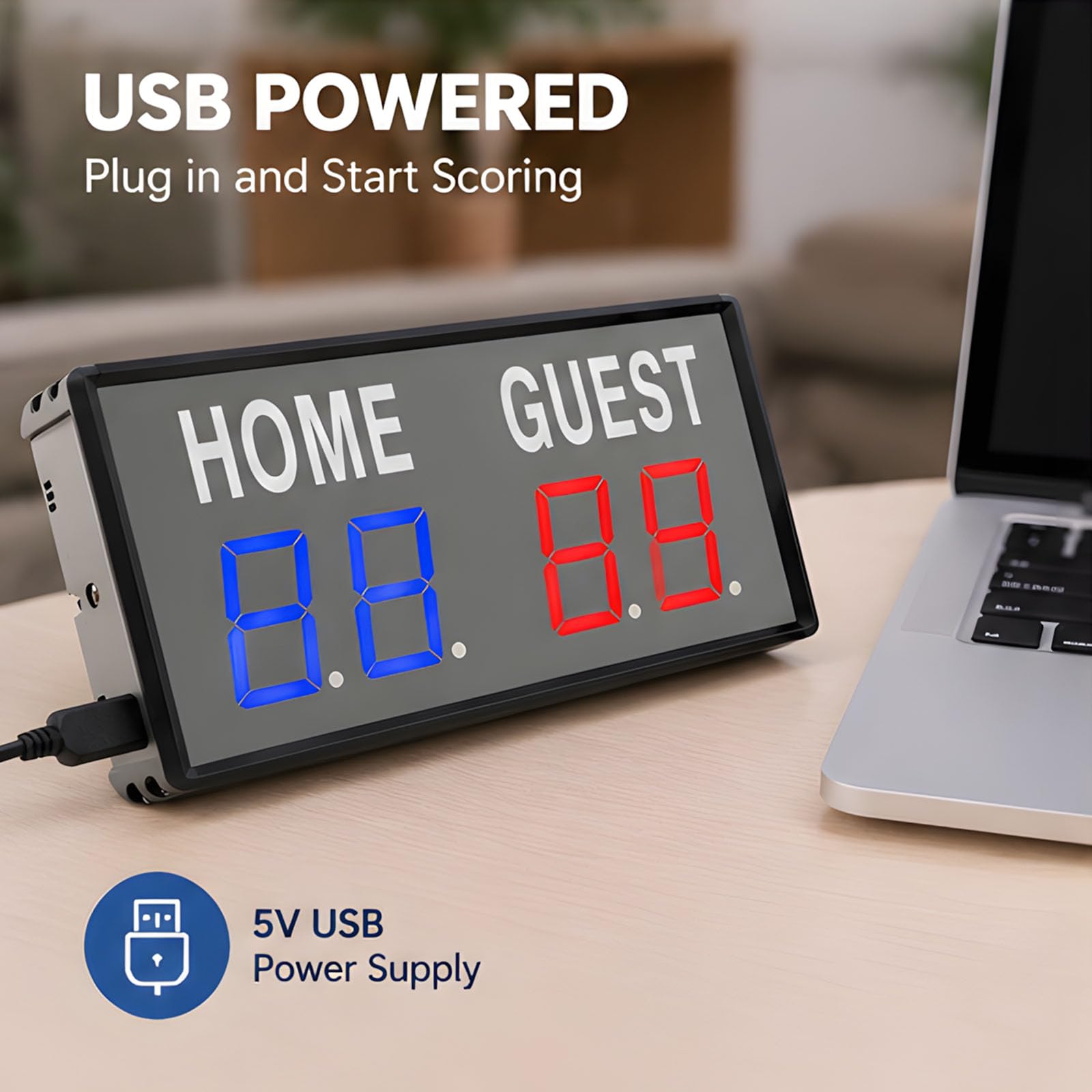 Dispositivo de puntuación para deportes de interior y exterior con 5 ajustes de brillo y fuente de alimentación USB, marcador ABS permanente