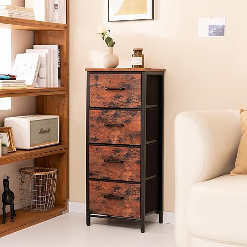 Miniatura 8 de Yoobure Cómoda con 4 cajones de almacenamiento, unidad organizadora de cajones de tela alta para dormitorio, vestidores pequeños y cómodas,