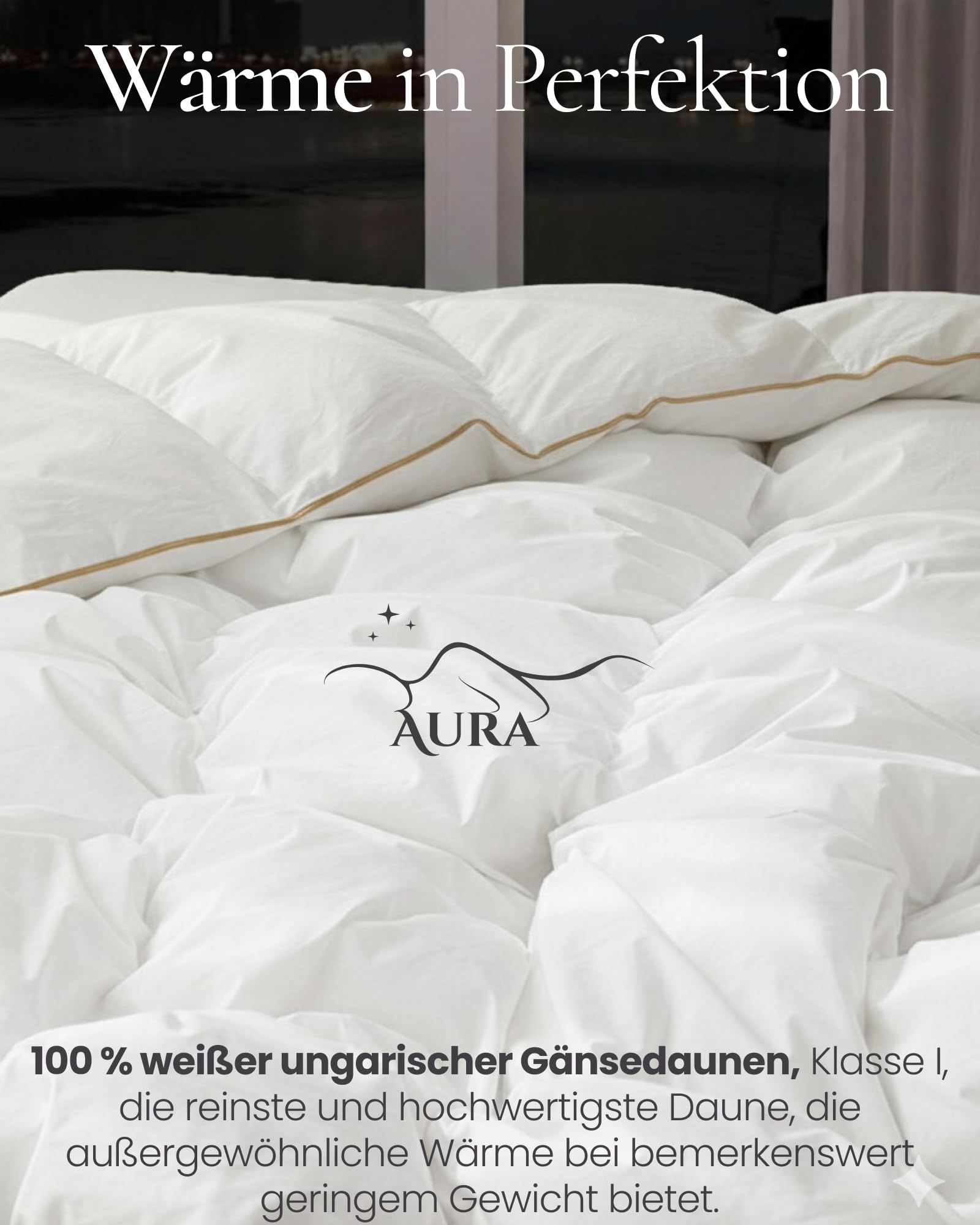 Aura® Luxus Daunendecke 135x200 cm extra warm | Deluxe 100% ungarische Gänsedaunen Klasse I | Oeko-TEX® Standard 100 | Allergikergeeignet Winter Bettdecke