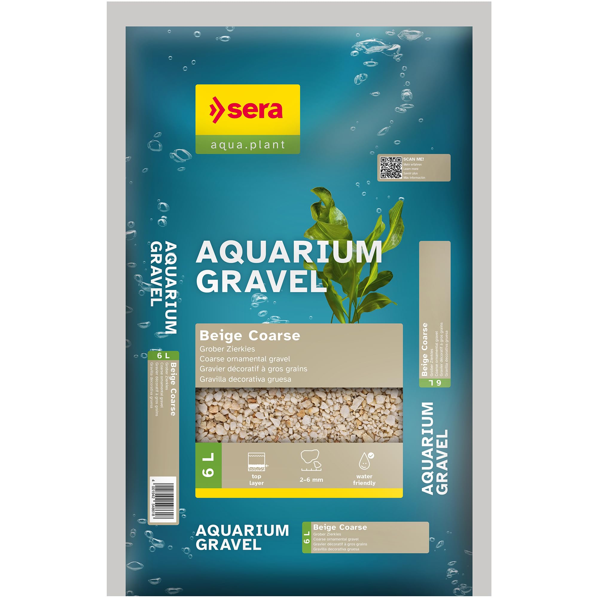 Sera Aquarium Gravel Beige Coarse 6 L | Sustrato para acuarios de Agua Dulce | para Peces, loricarídos y gambas | Aspecto Natural