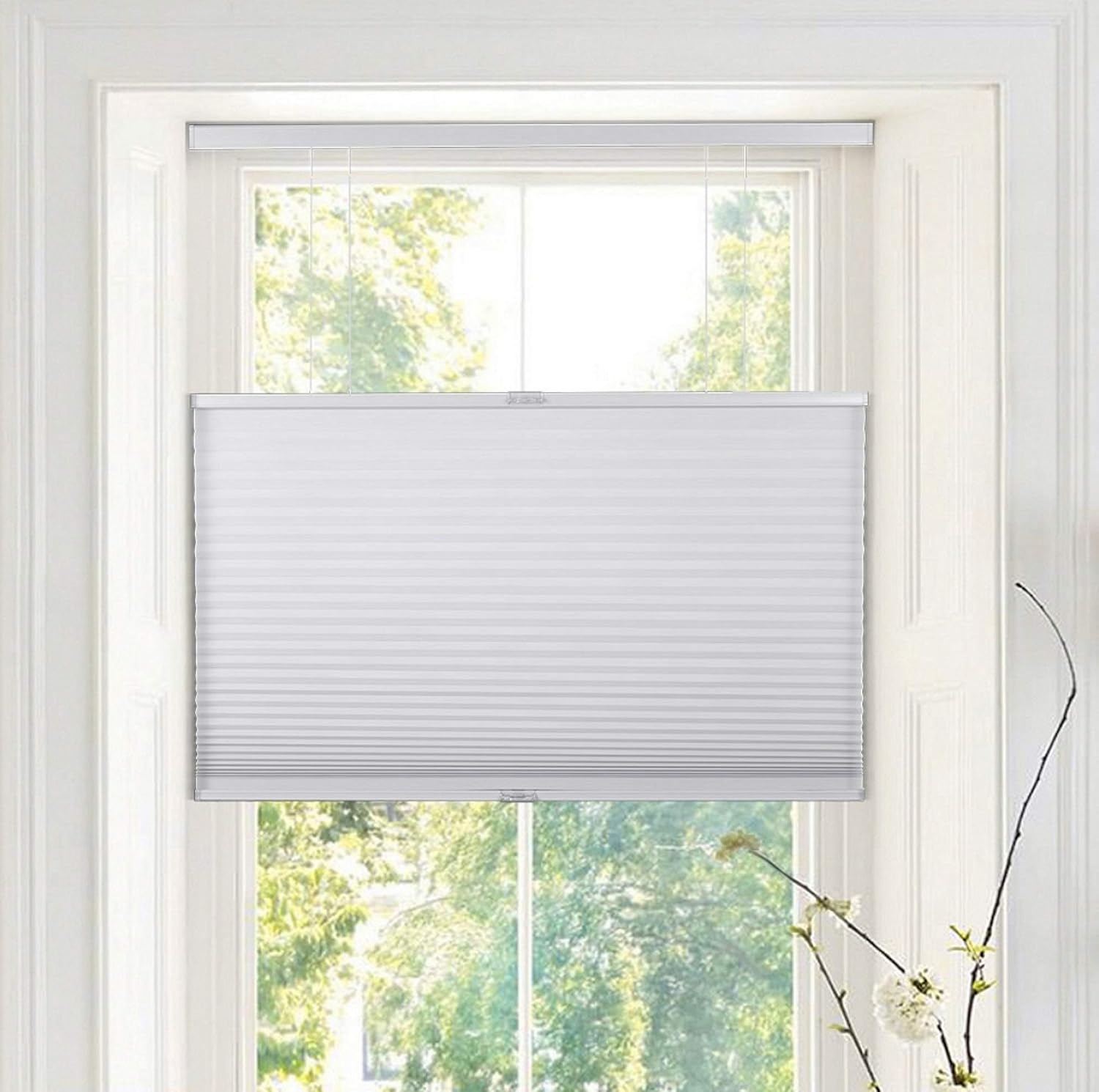 Calyx Interiors White Light Filtering Top Down Bottom Up Deluxe Cellular Shade, 34.5-Inch Width by 72-Inch Long (A04HUC344720)